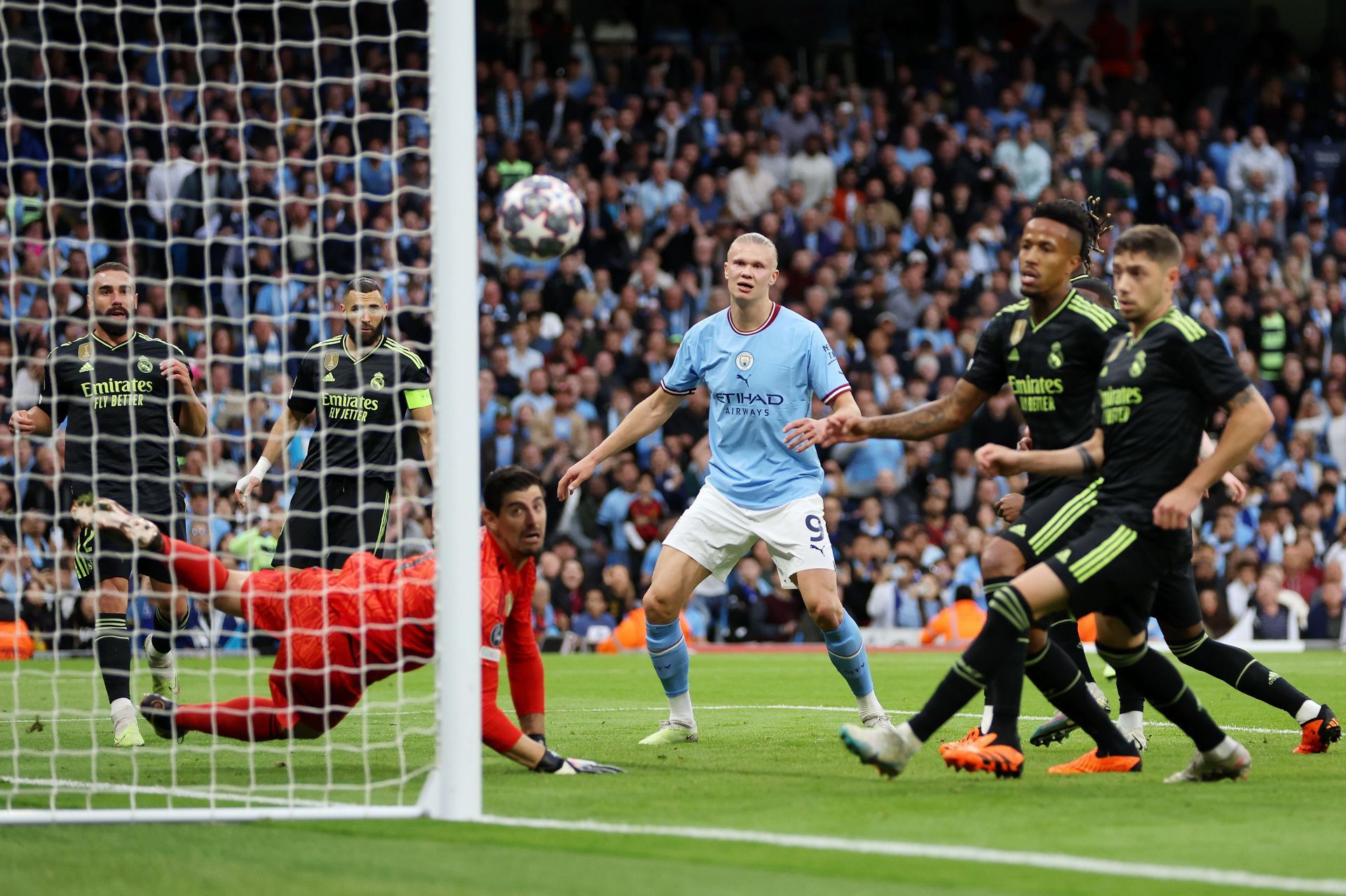 Haaland misses a chance during the Champions League semi-final second-leg match against Real Madrid