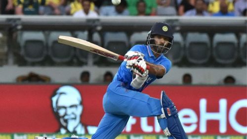 Shikhar Dhawan en route to his century against Australia at Canberra in 2016 (Pic:AFP)