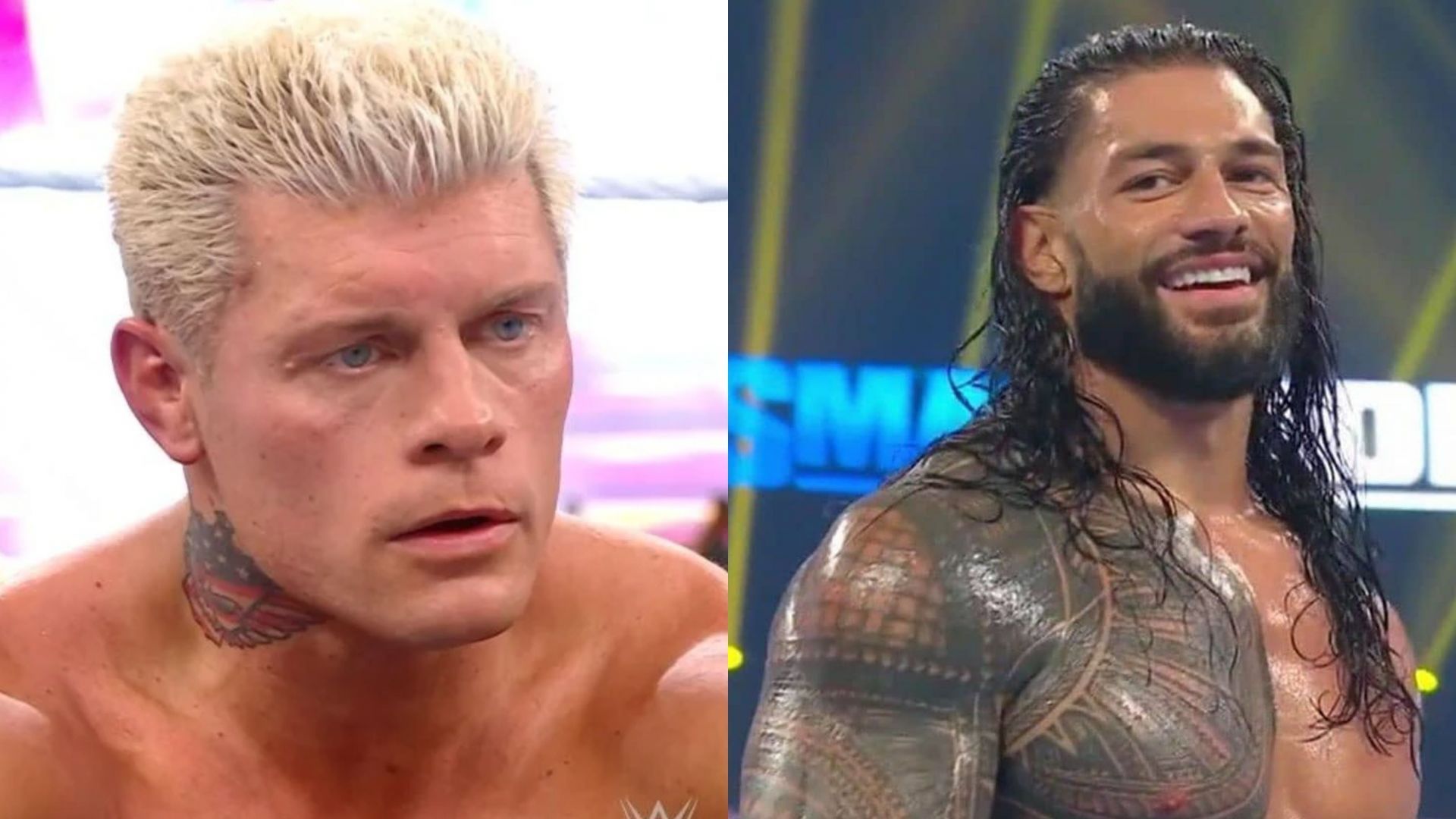 Cody Rhodes (left) and the Undisputed WWE Universal Champion Roman Reigns (right)