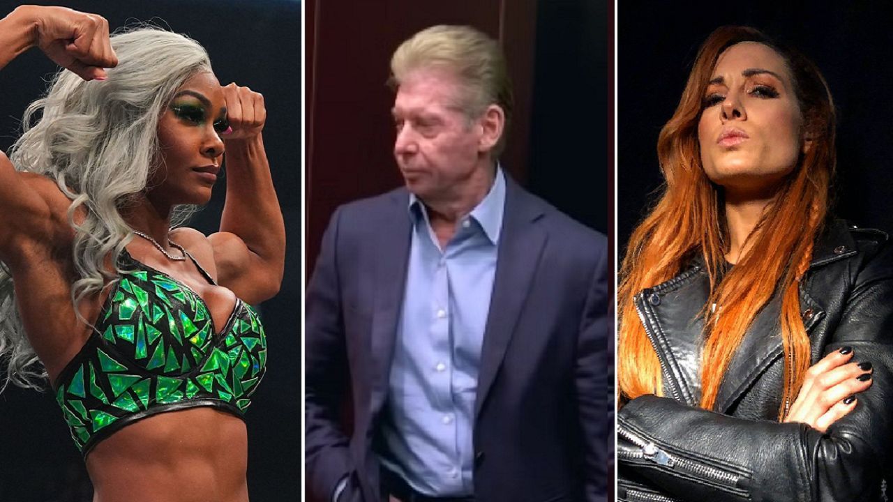 Jade Cargill (left); Vince McMahon (middle); Becky Lynch (right)