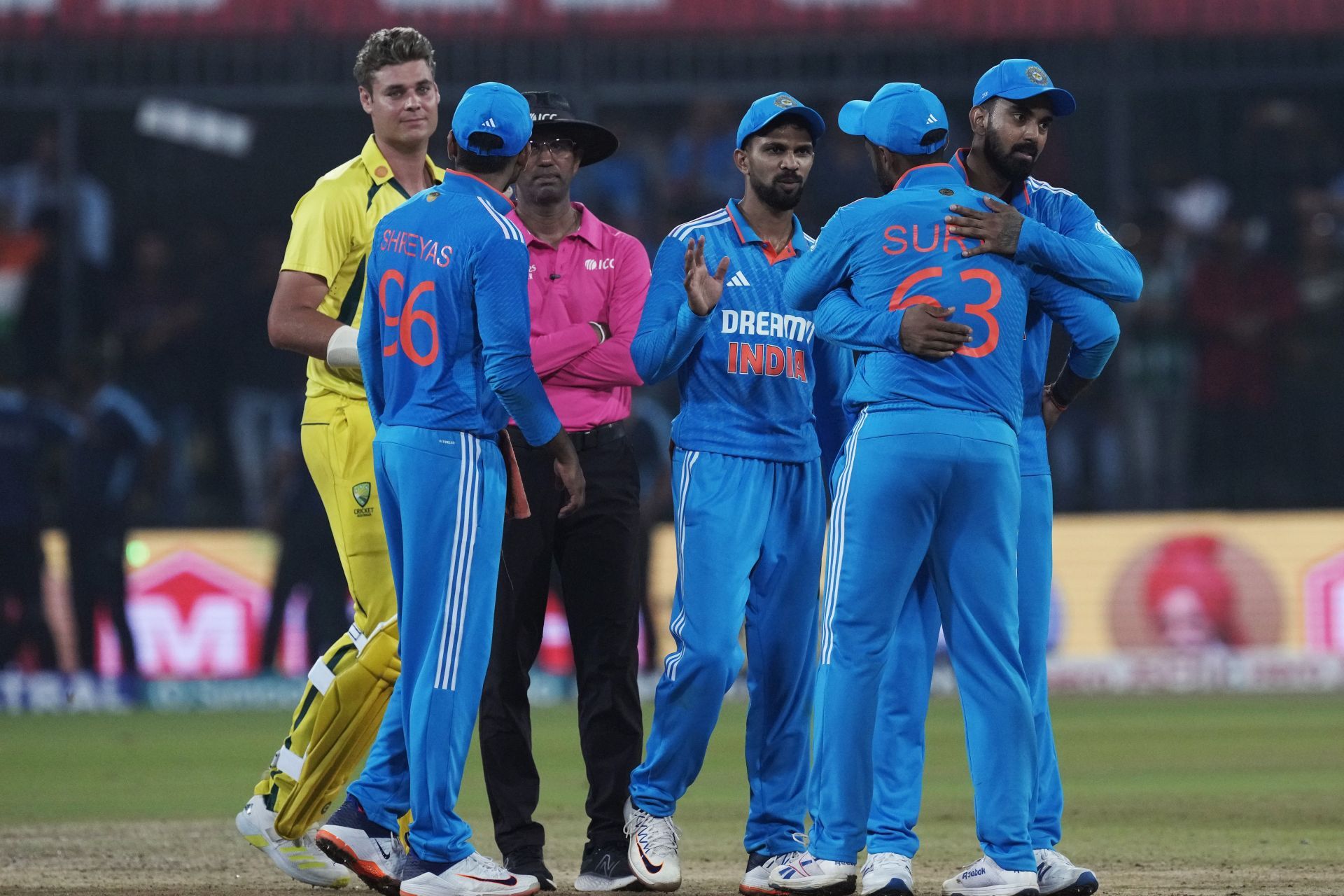 Team India celebrate their win over Australia in Indore. (Pic: AP)