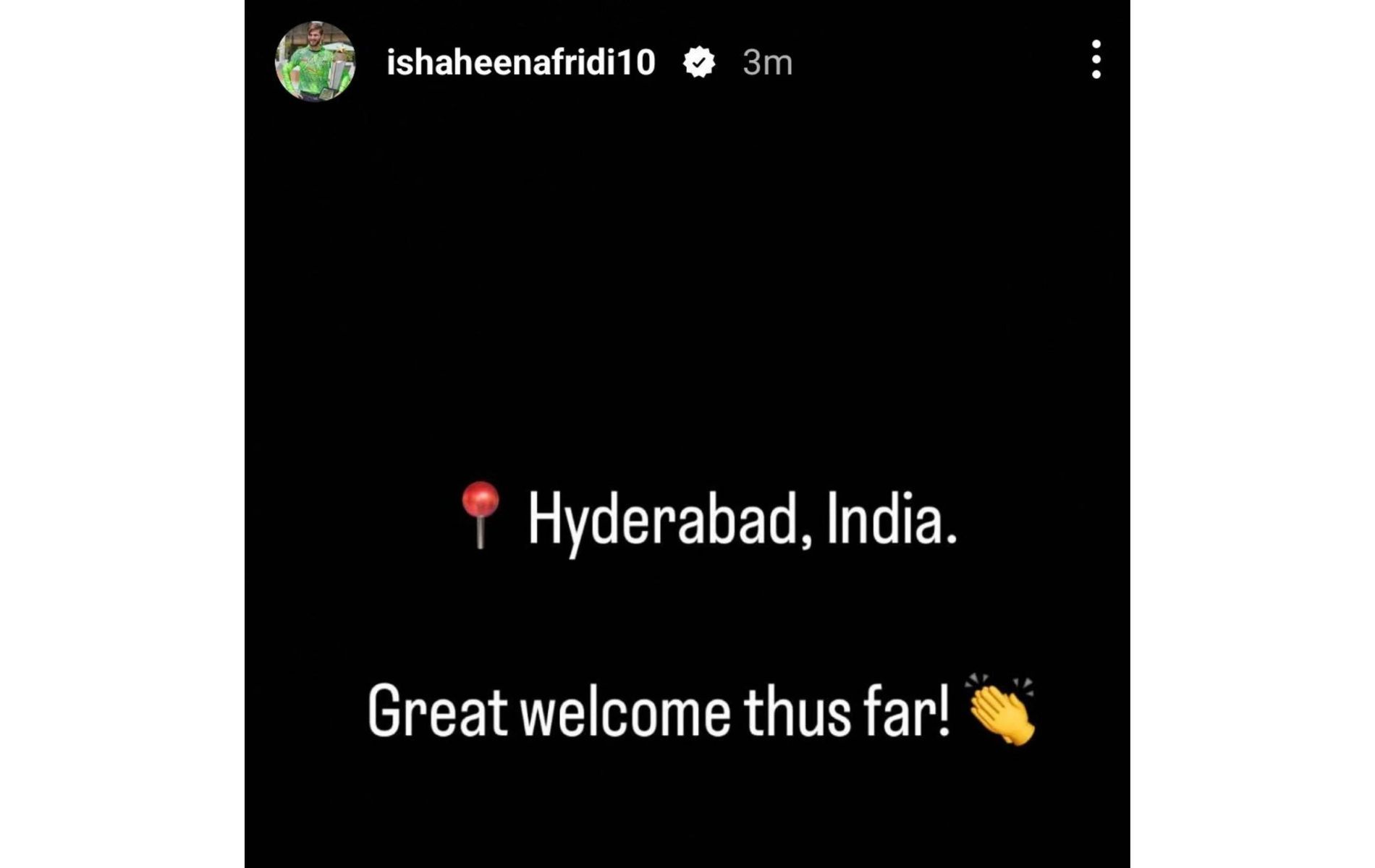 Screenshot of Shaheen Afridi's Instagram story.