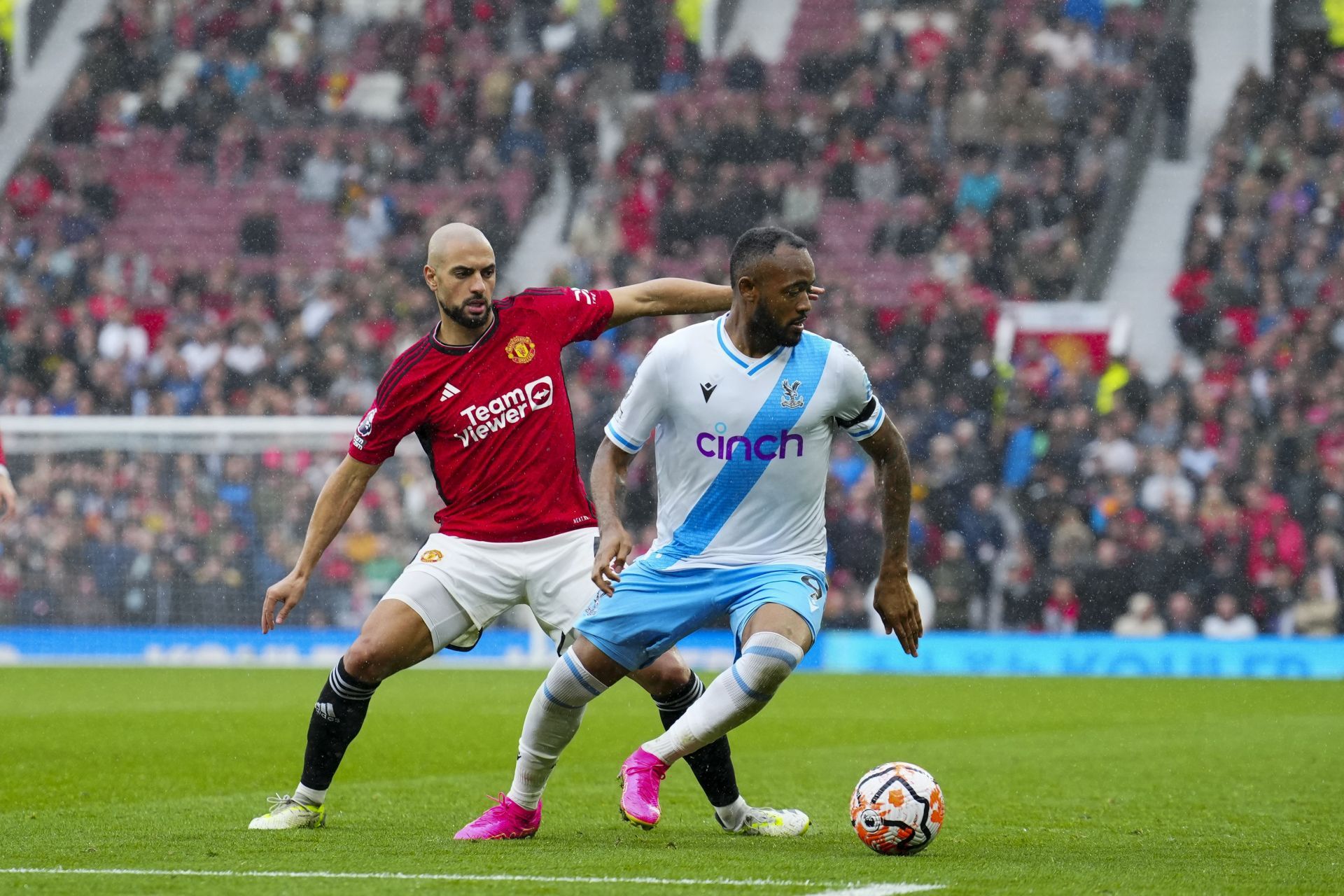 Sofyan Amrabat (left) struggled at left-back for United.