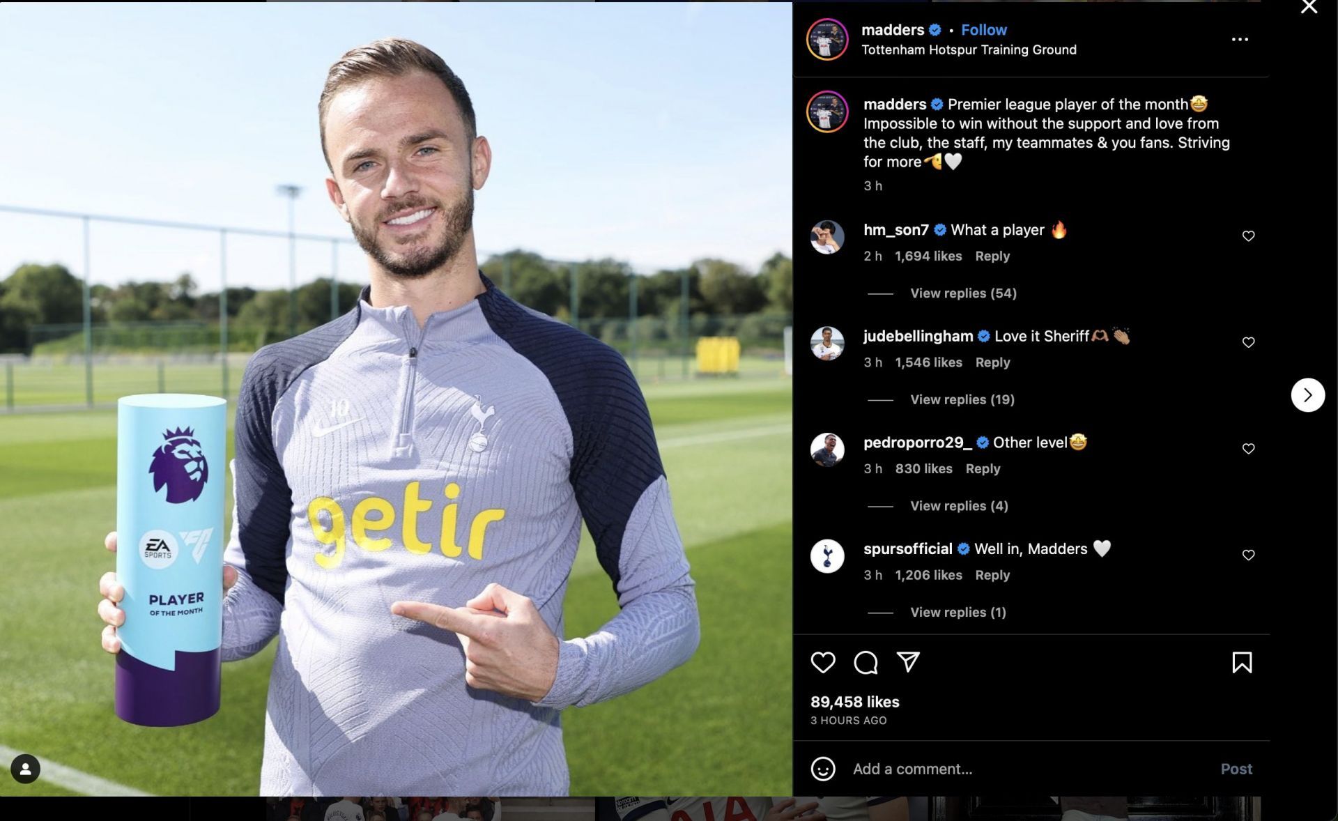 James Maddison&#039;s Instagram post.