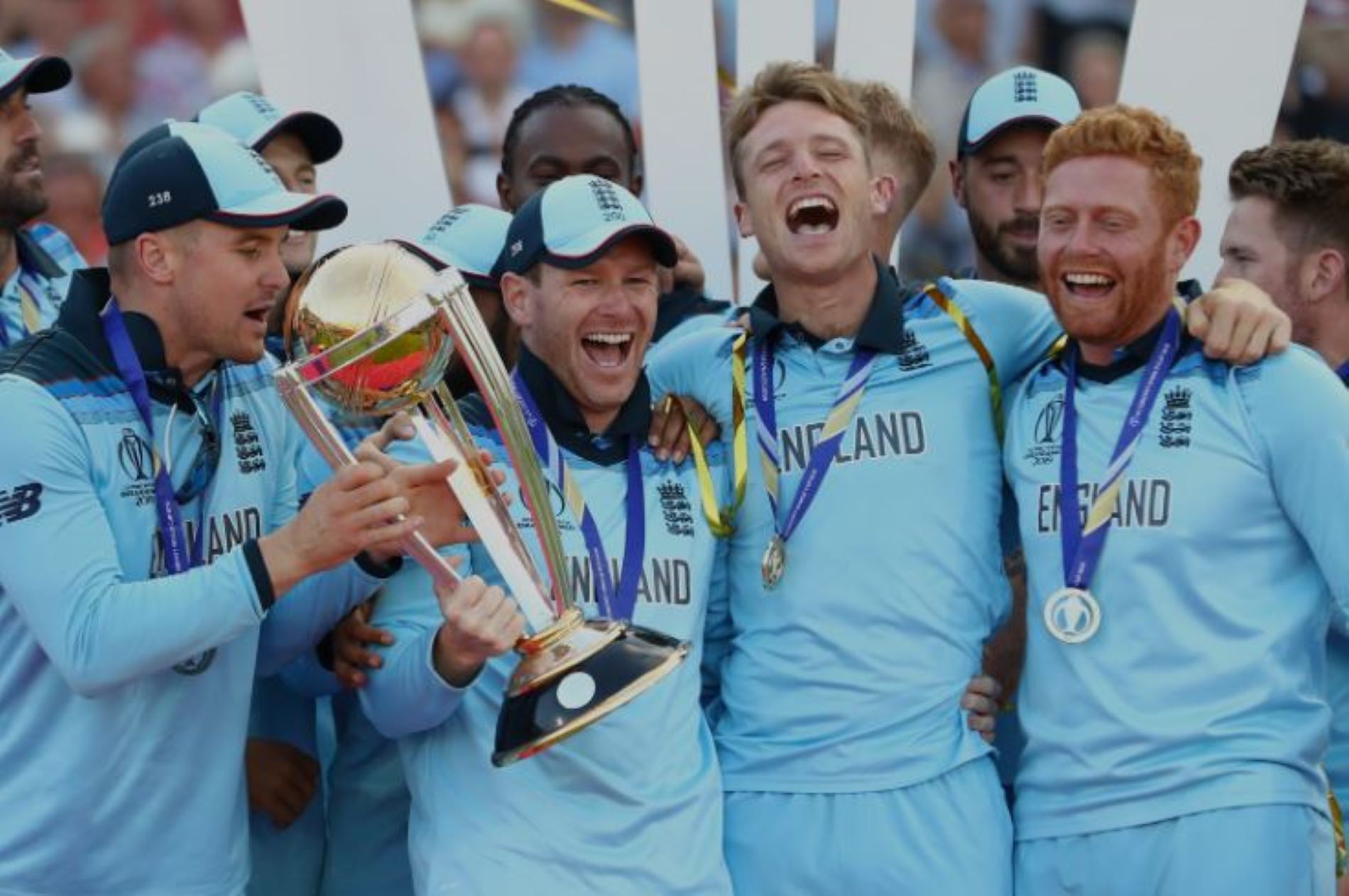 A jubilant England team after winning the 2019 World Cup.