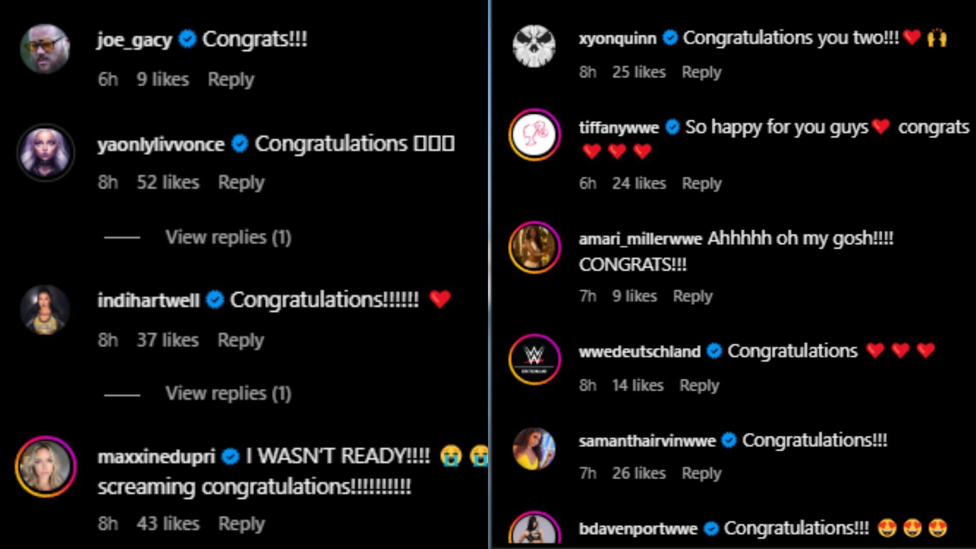 The stars&#039; Instagram comments were flooded with well-wishes