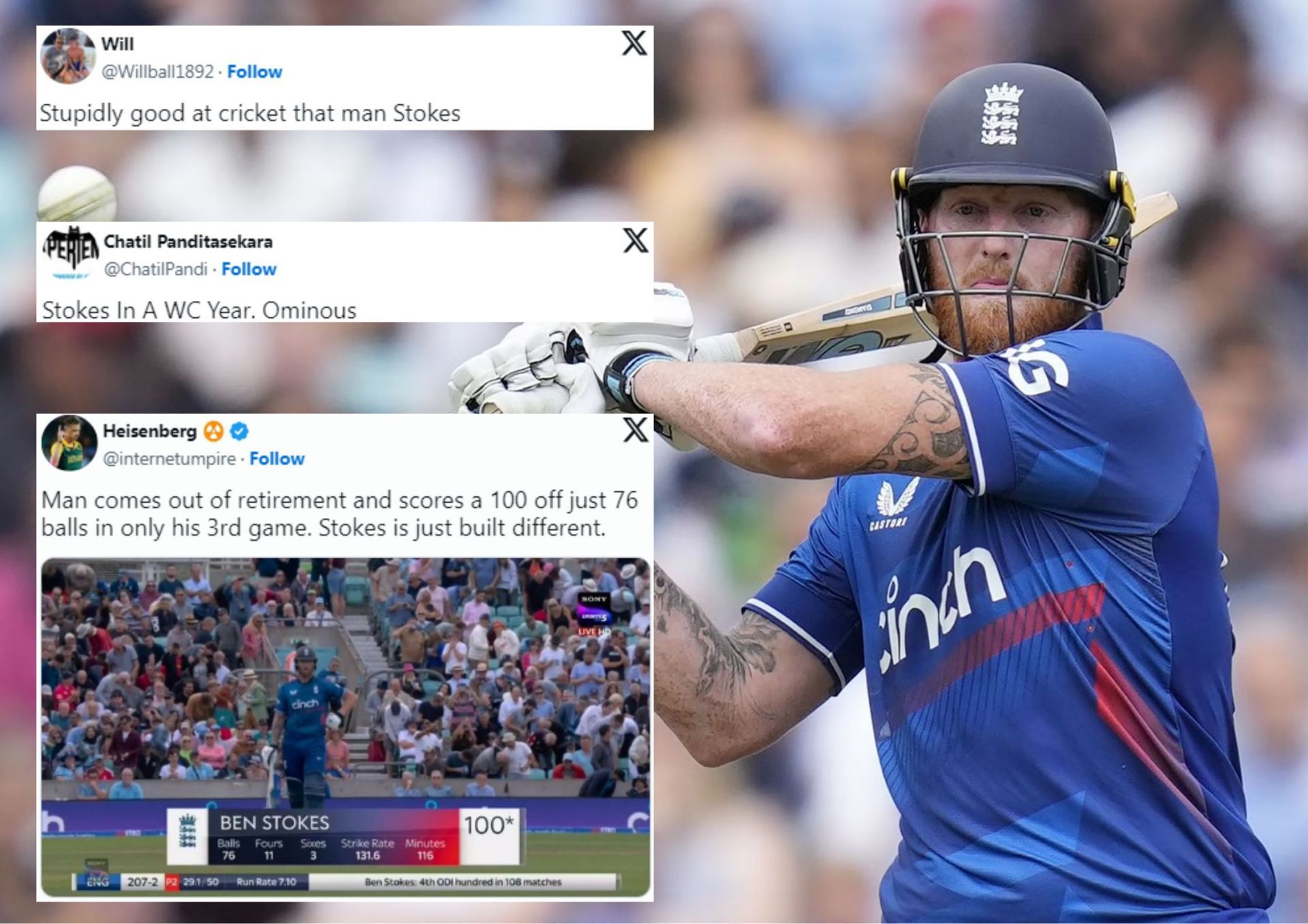 It has taken Ben Stokes just three games post his ODI retirement U-turn to post a century.