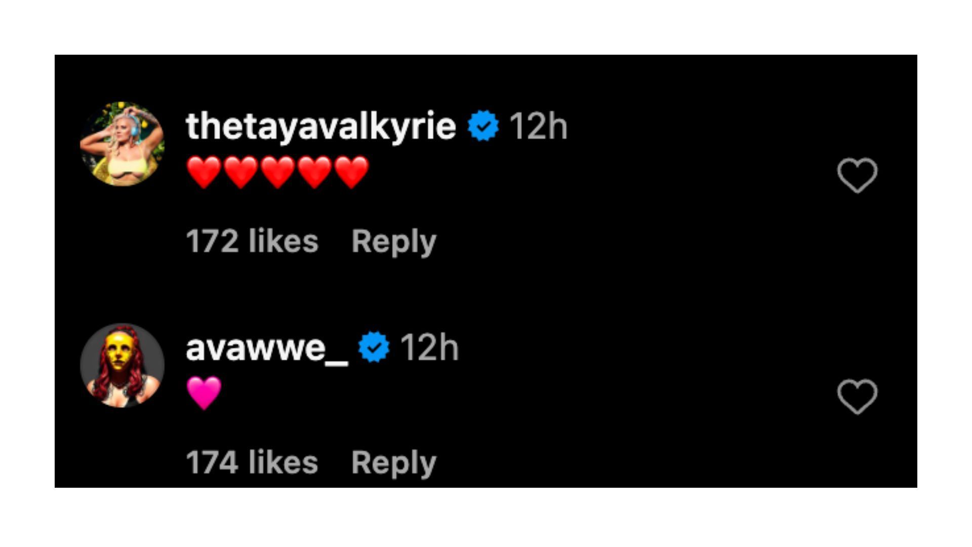 AEW star&#039;s and Raine&#039;s comment on Aliyah&#039;s post.