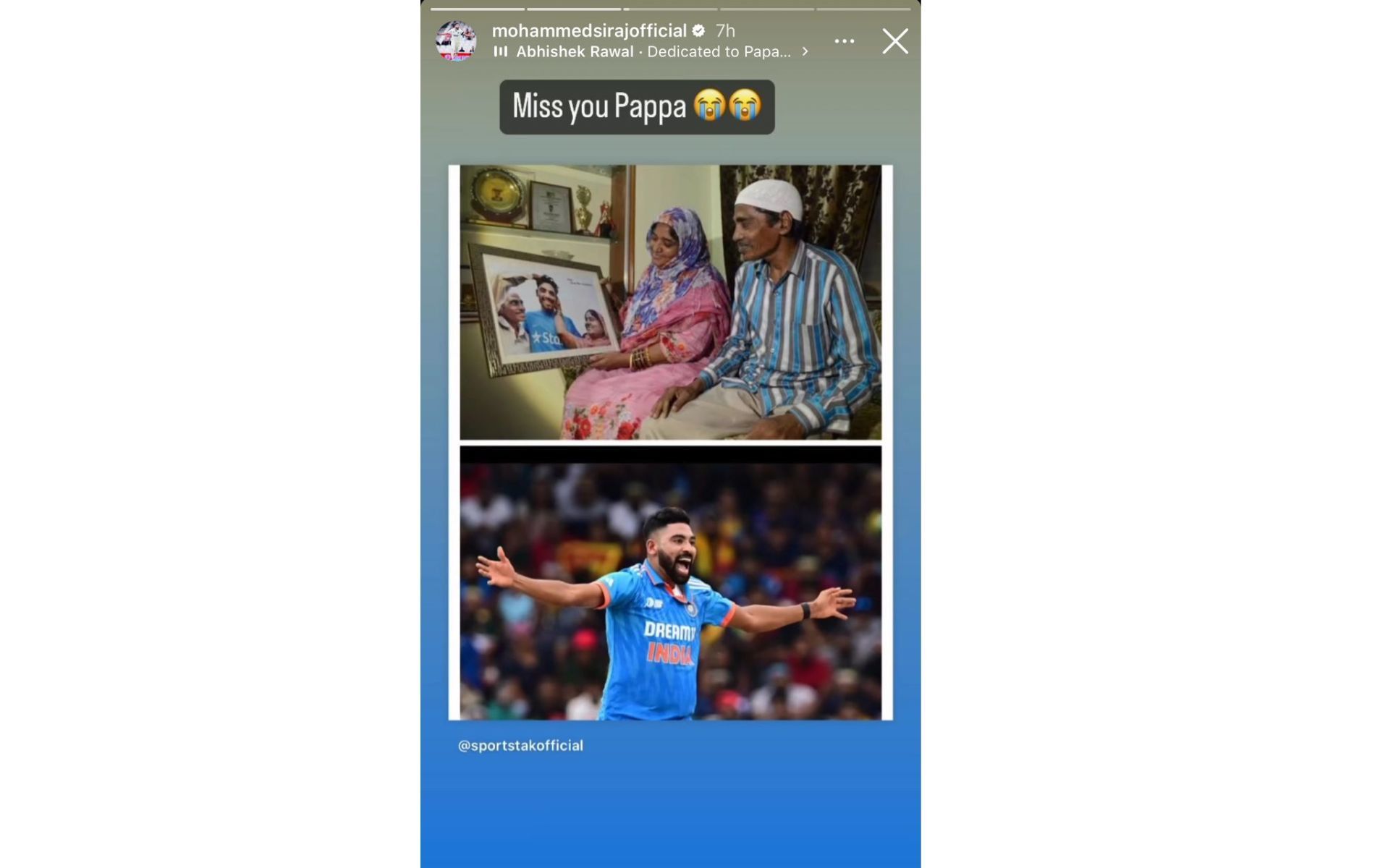 Screenshot of Mohammed Siraj&#039;s Instagram story.