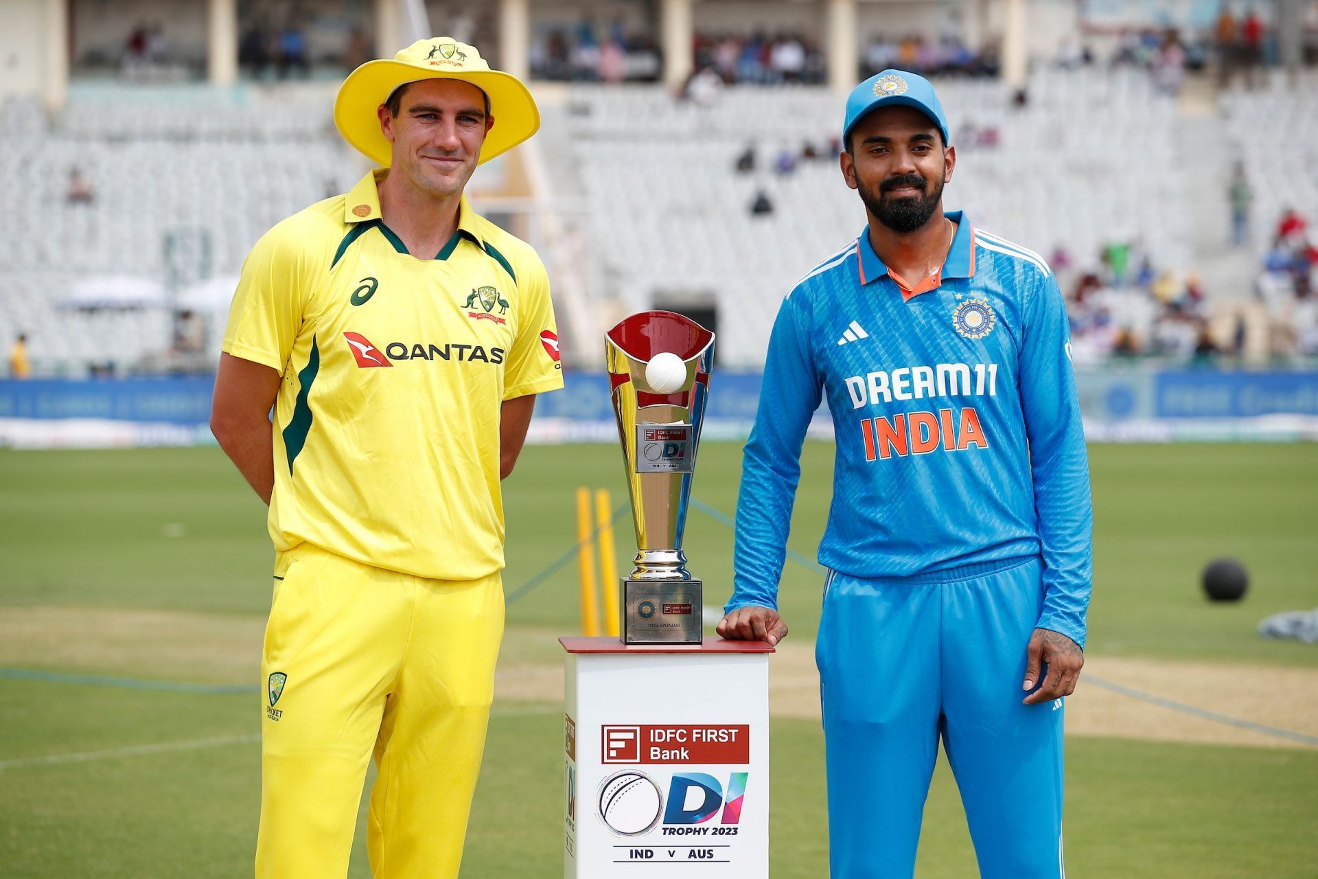 भारतीय कप्तान केएल राहुल और ऑस्ट्रेलियाई कप्तान पैट कमिंस (Photo Courtesy : ICC)