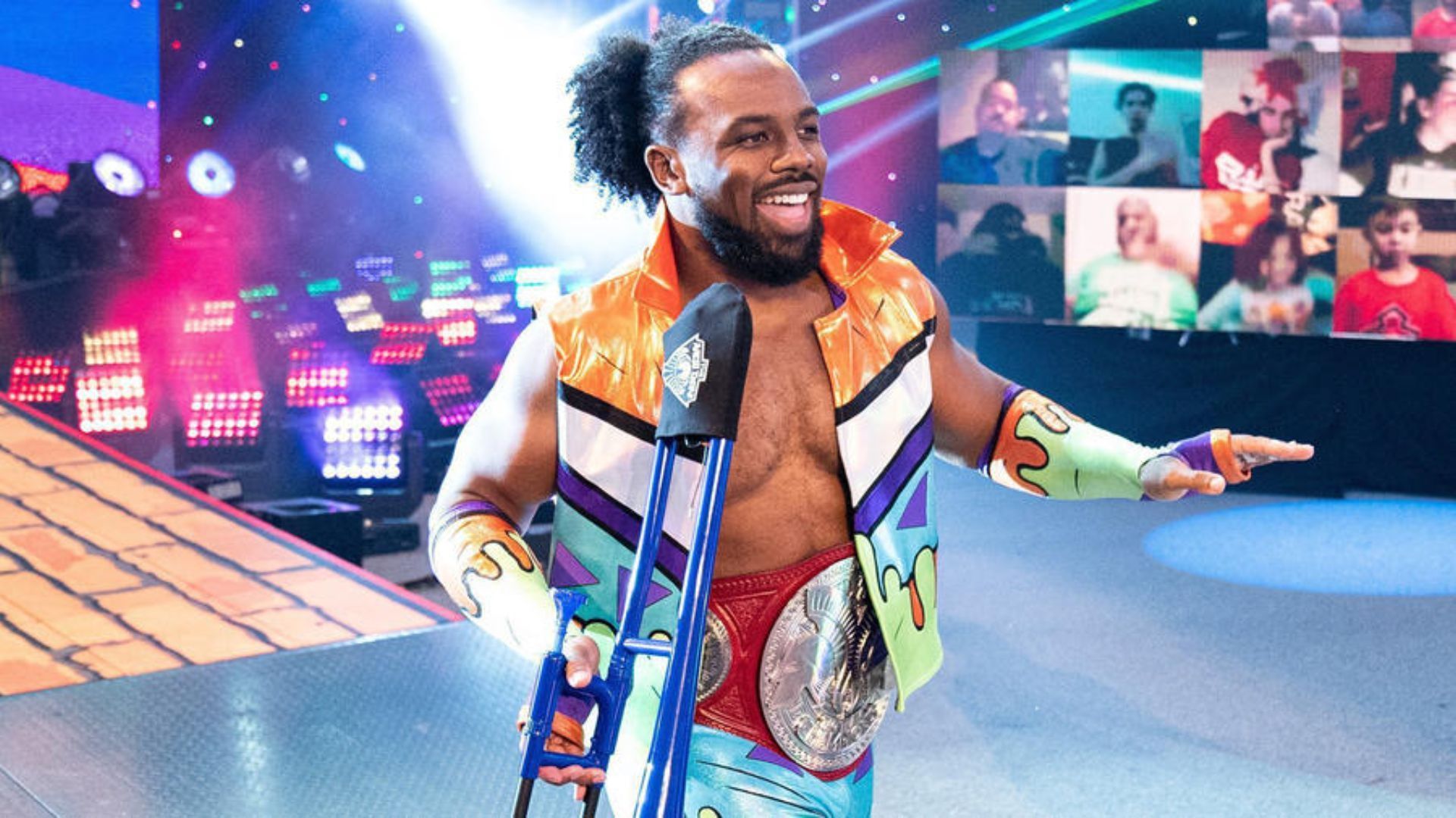 Xavier Woods during his entrance. Image Credits: wwe.com 