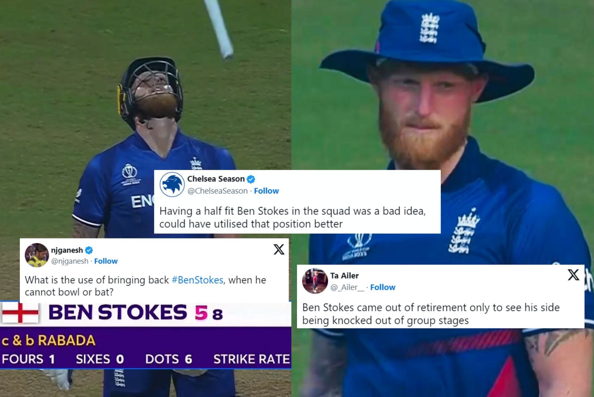Fans react after Ben Stokes fails with the bat in comeback match against South Africa. 