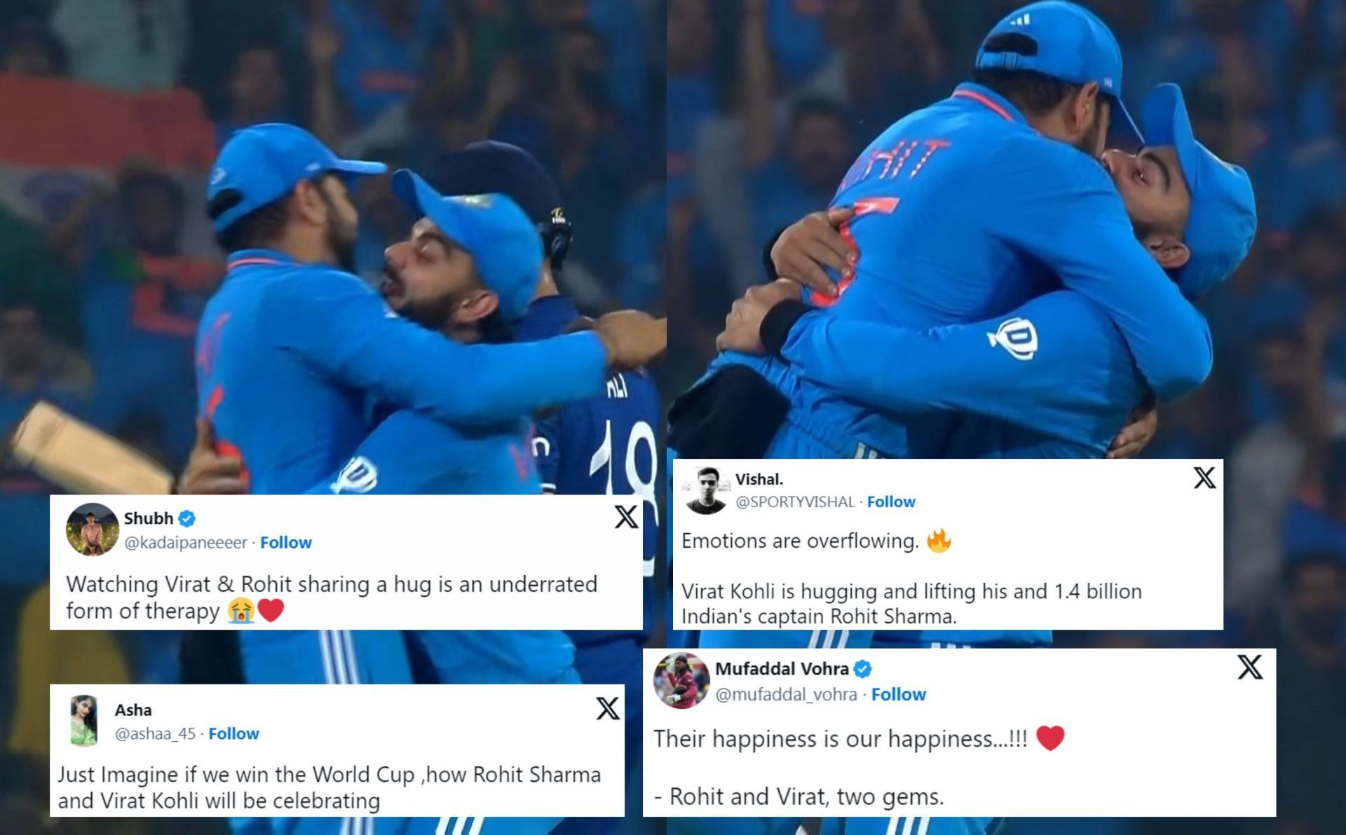 Virat Kohli and Rohit Sharma celebrating after the fall of a wicket on Sunday in the match against England..