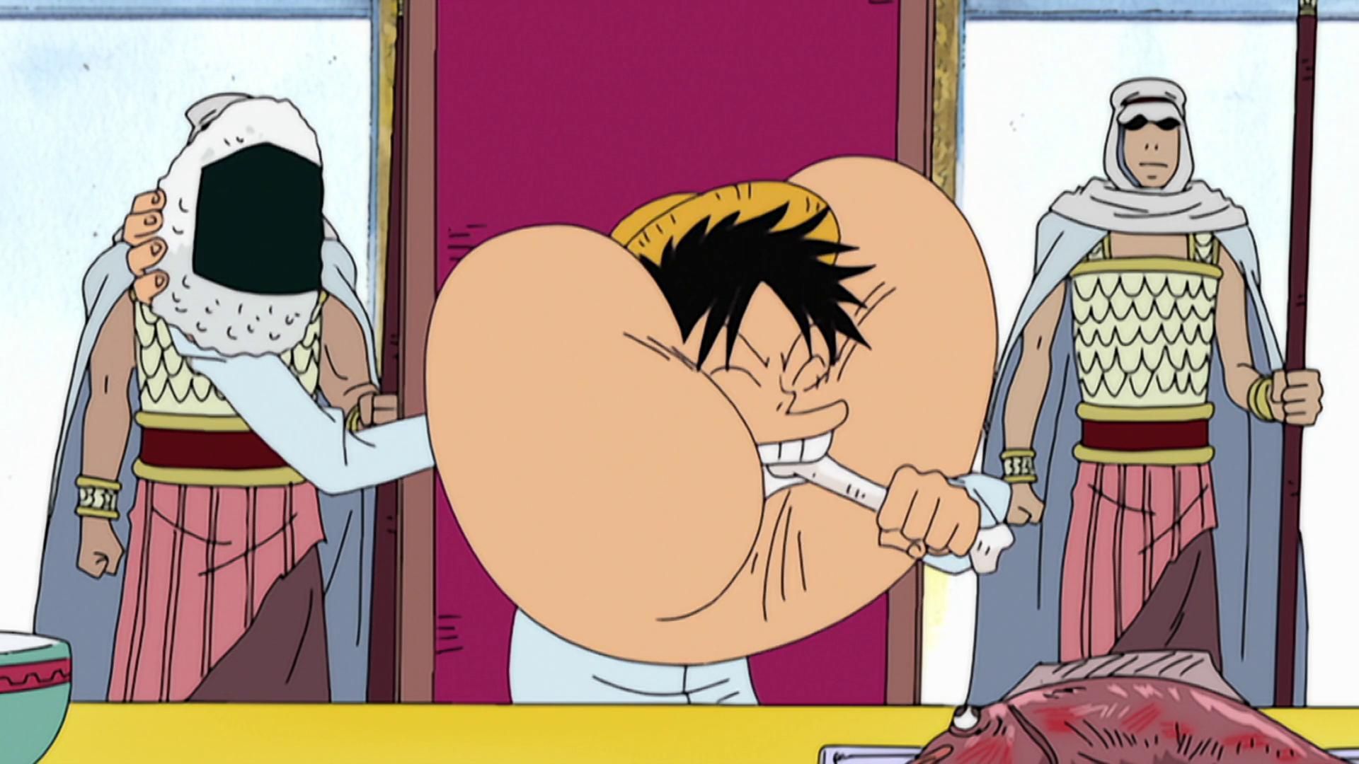 Luffy eating (Image via Toei Animation, One Piece)