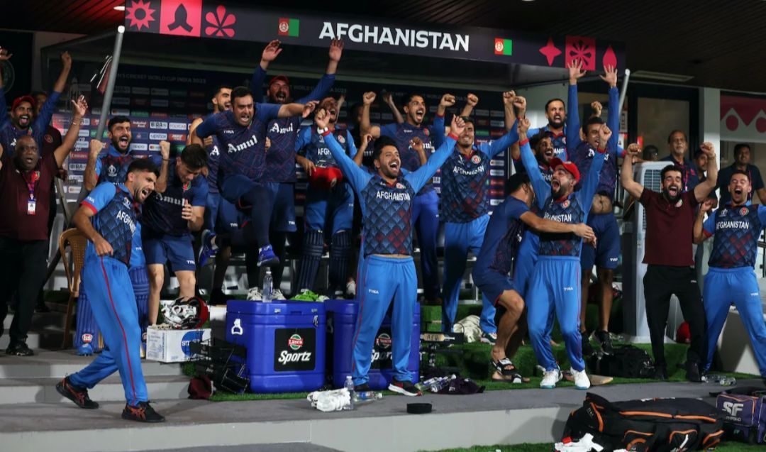 Afghanistan dugout in jubilation after beating Pakistan [Getty Images]