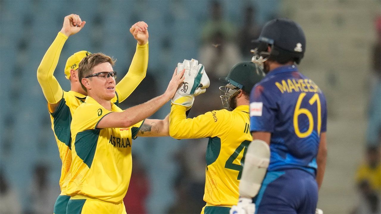 Adam Zampa celebrates Maheesh Theekshana&#039;s wicket. (Credits: Twitter)