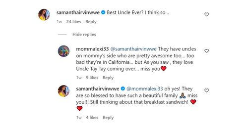 Samantha Irvin's heartwarming comments.