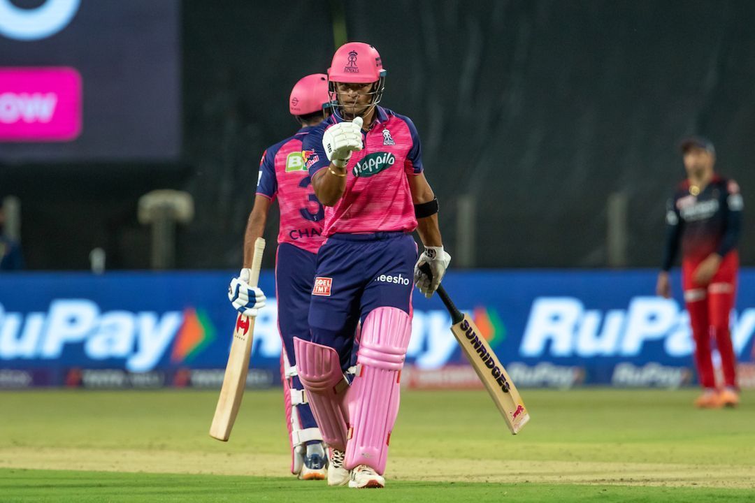 Riyan Parag celebrates after scoring a half-century against RCB (Image Courtesy: IPLT20.com)