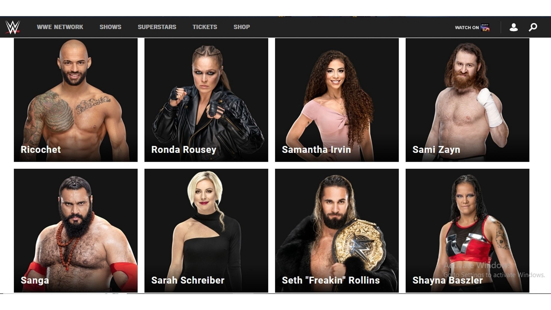 Monday Night Raw roster page