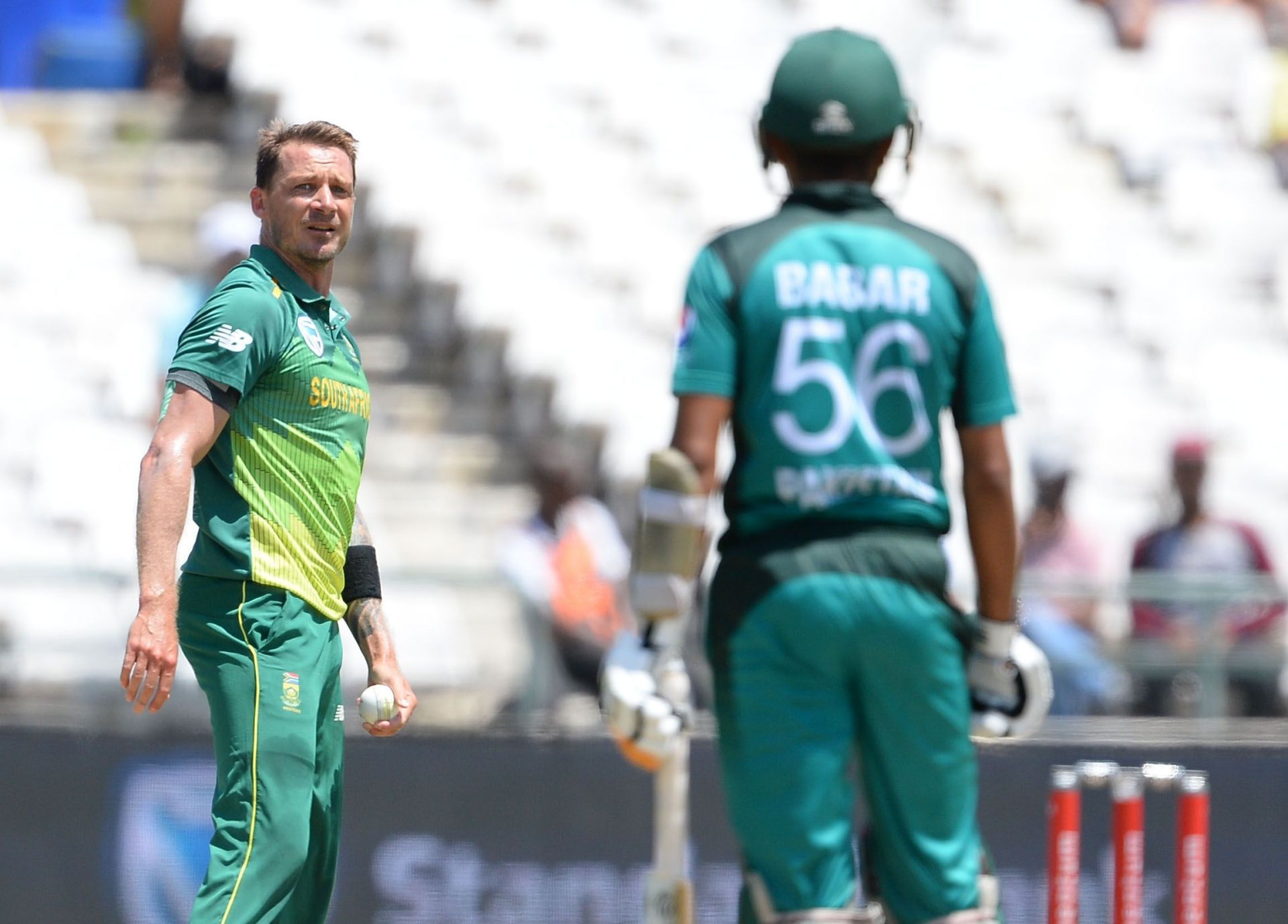 Dale Steyn giving Babar Azam the death stare.