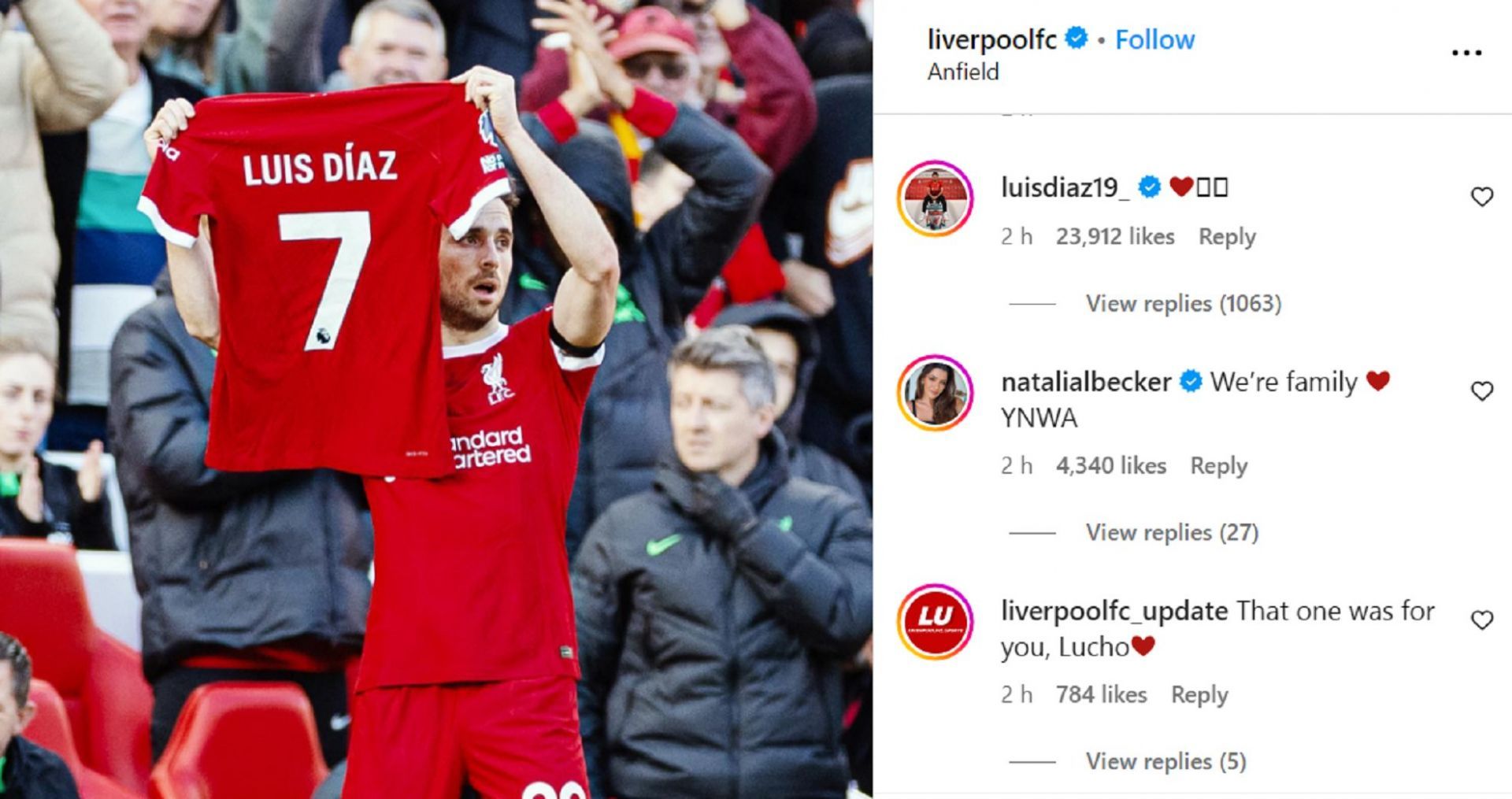 Luis Diaz responds to Diogo Jota tribute.