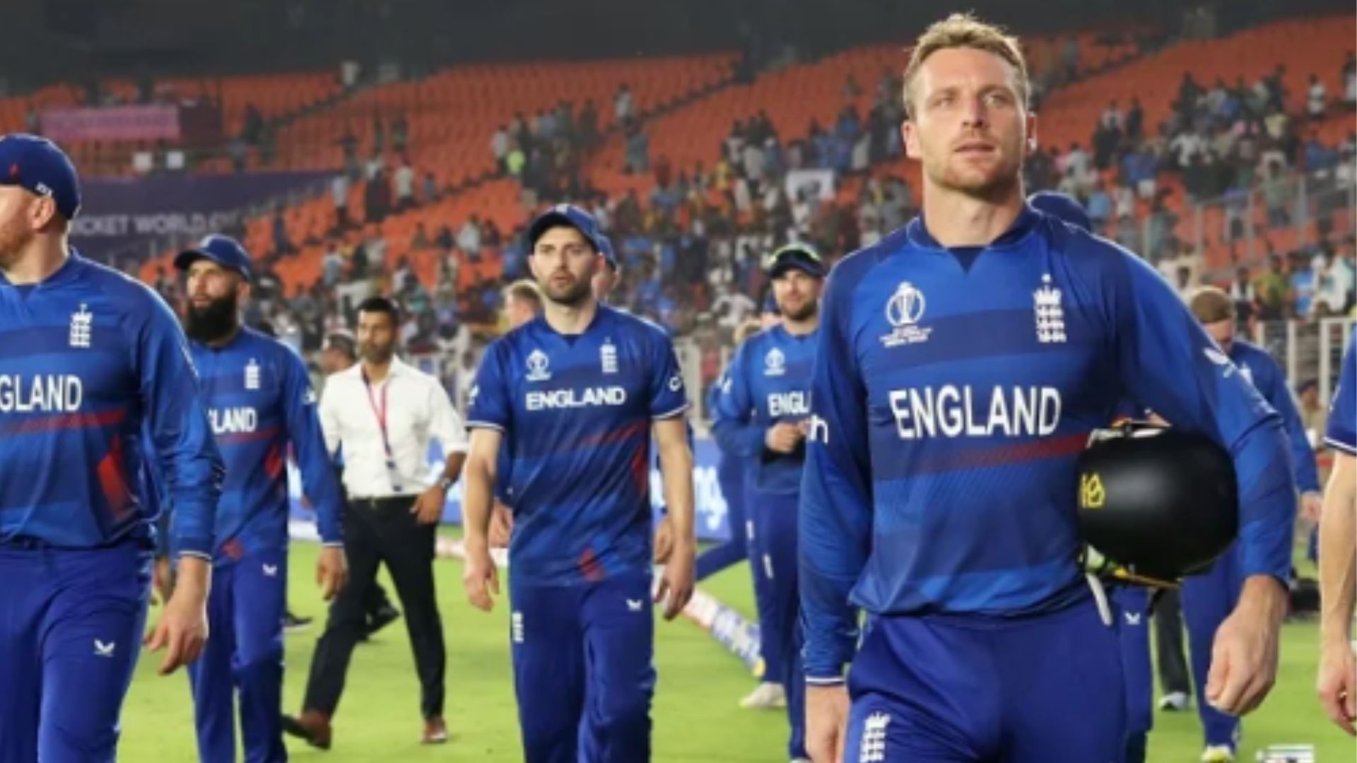 A dejected looking Buttler walking off the field after a thrashing at the hands of New Zealand. (Pic: Getty) 