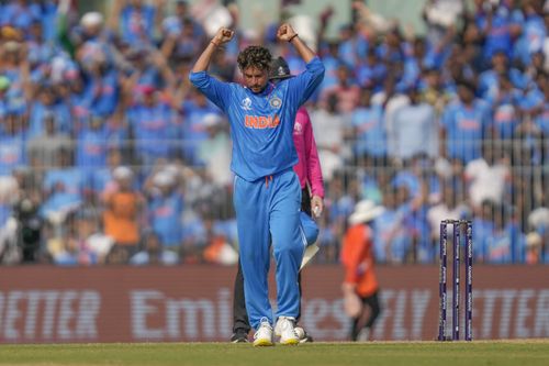 Kuldeep Yadav registered figures of 2/42 in 10 overs. [P/C: AP]