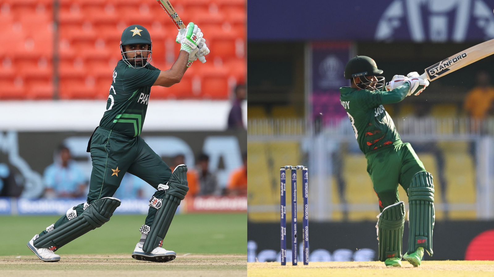 Babar Azam and Mehidy Hasan Miraz (Image: X/Getty/ICC)