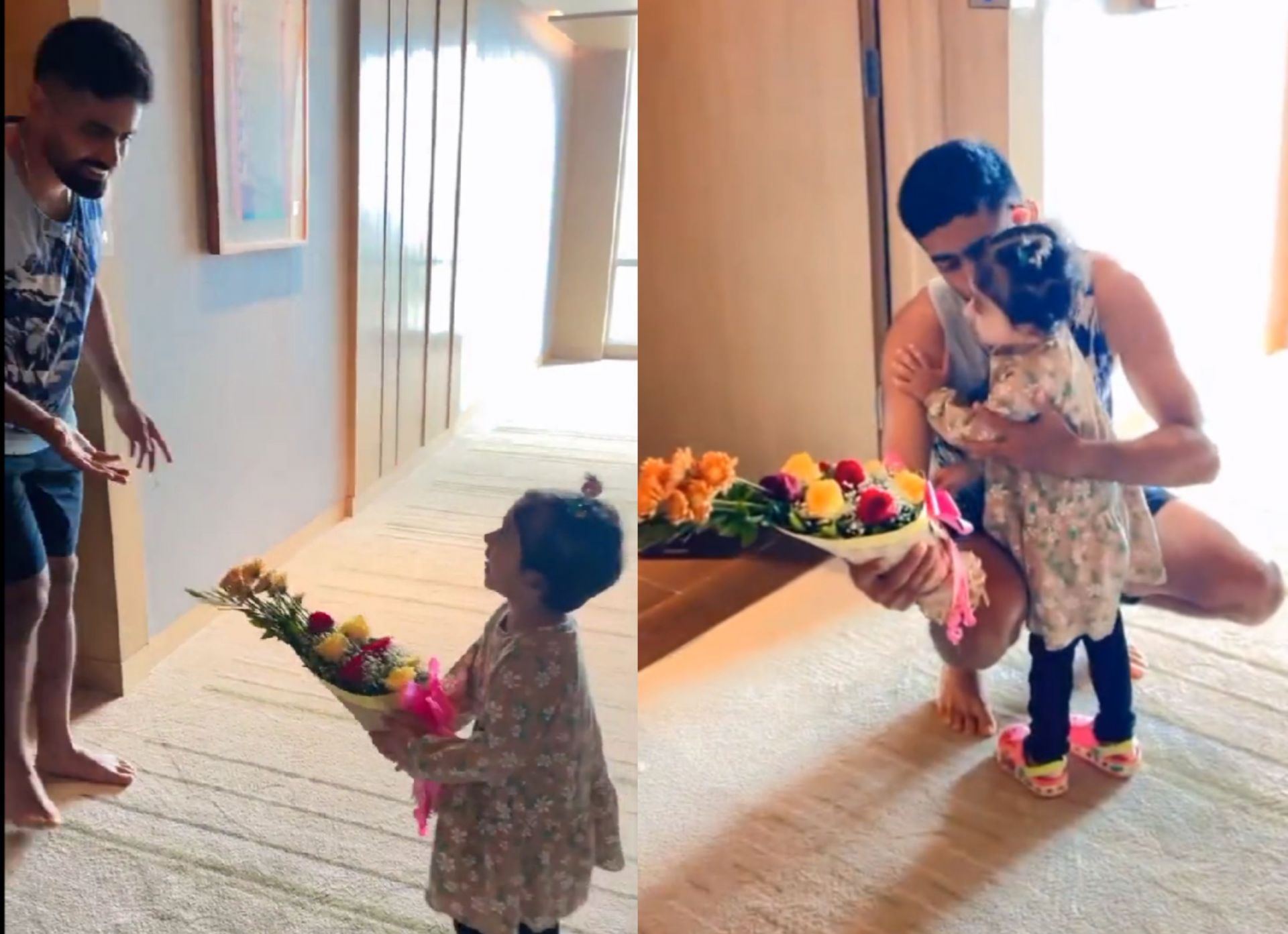 Babar Azam with the daughter of teammate Hasan Ali. 