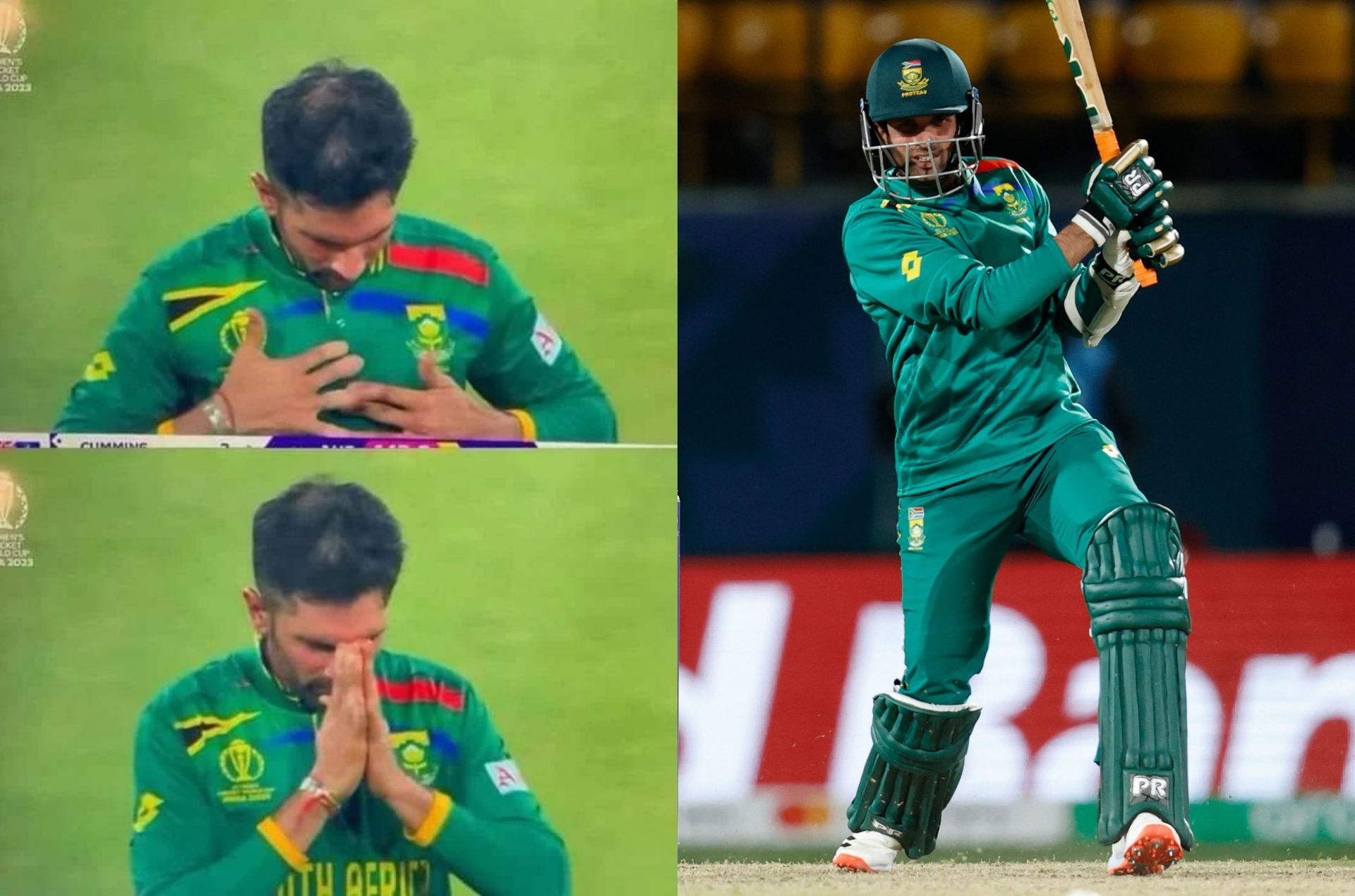 Keshav Maharaj prays on the field.