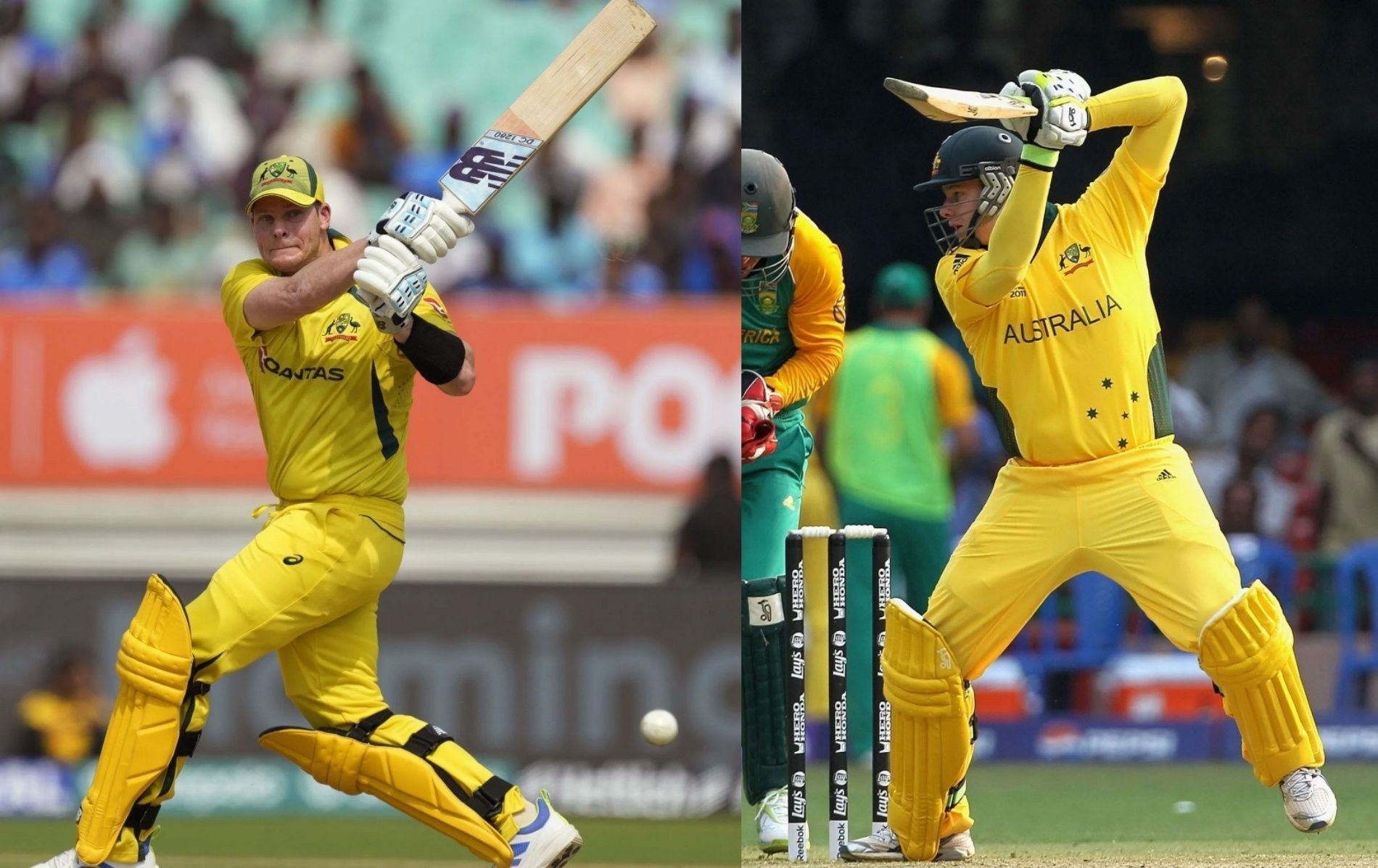 (Left) Steve Smith in 2023 and (right) during the 2011 World Cup (Pic: AP &amp; Getty Images)