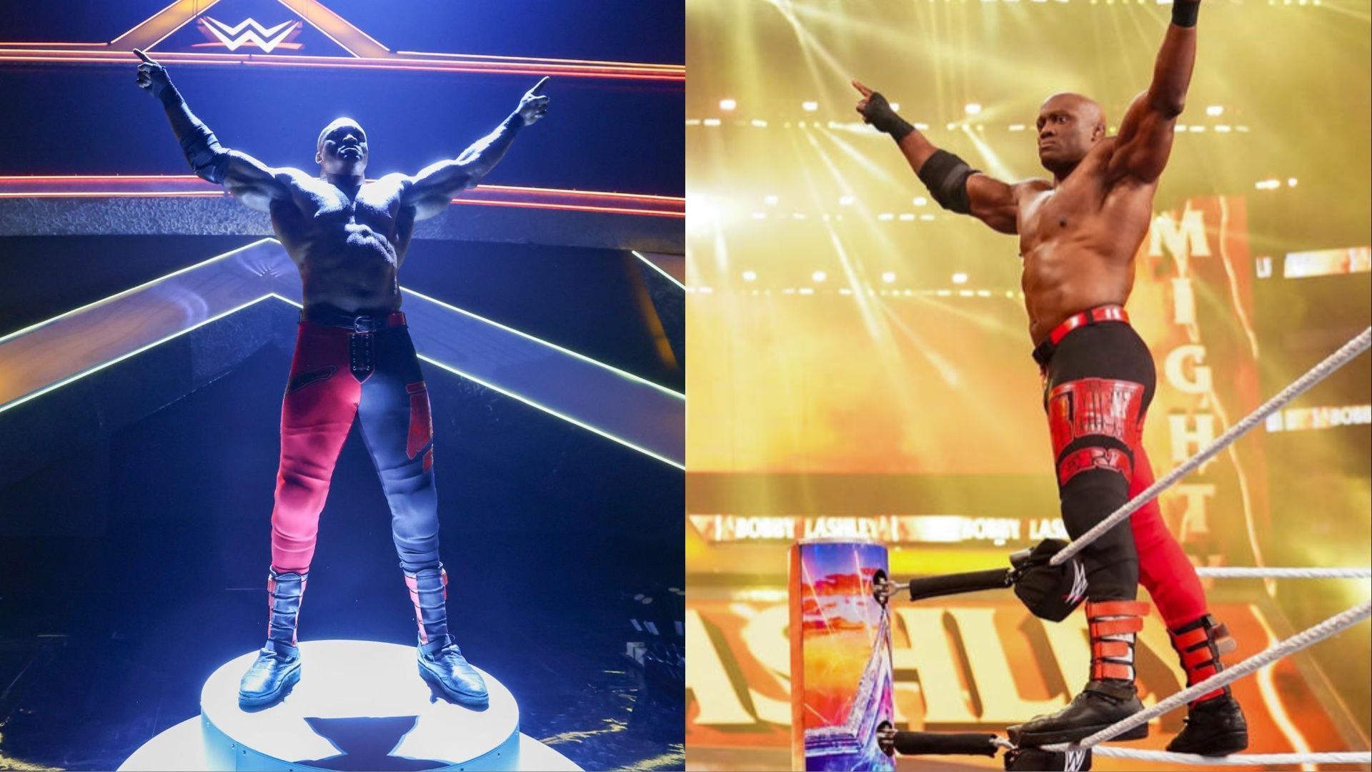 Bobby Lashley makes his entrance at a WWE event.