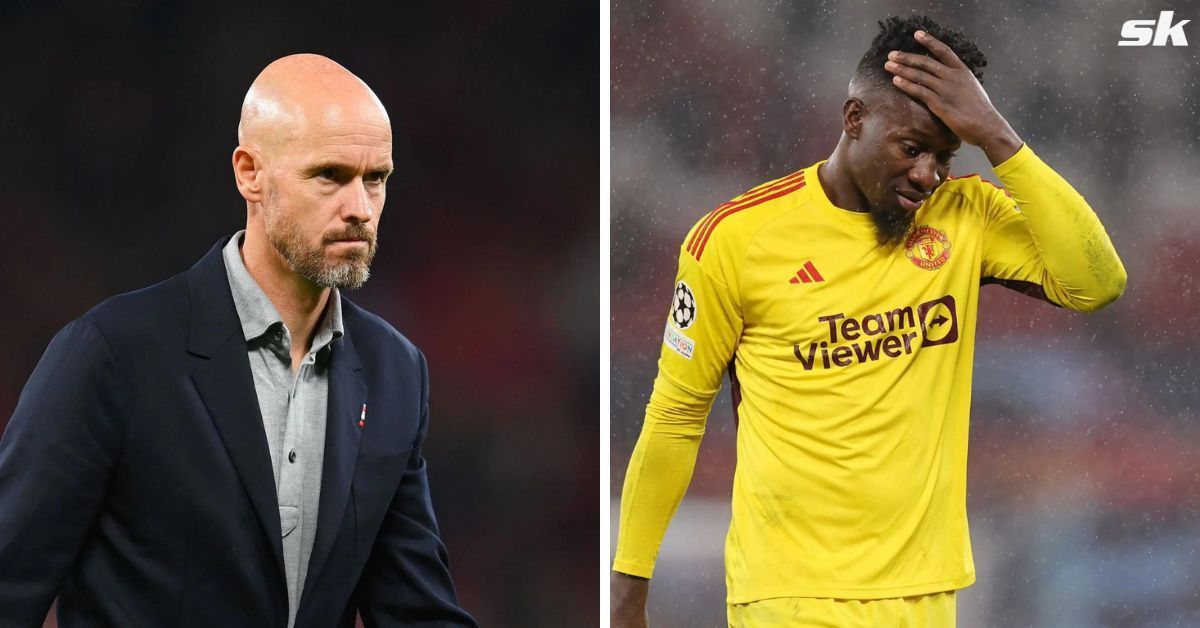 Manchester United manager Erik ten Hag (left) and goalkeeper Andre Onana