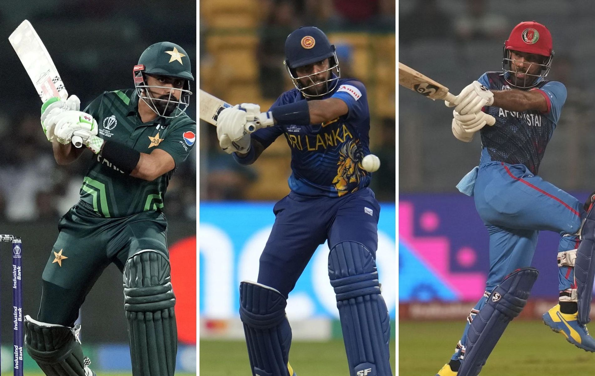 (L to R) Babar Azam, Kusal Mendis, and Hashmatullah Shahidi. (Pics: AP)