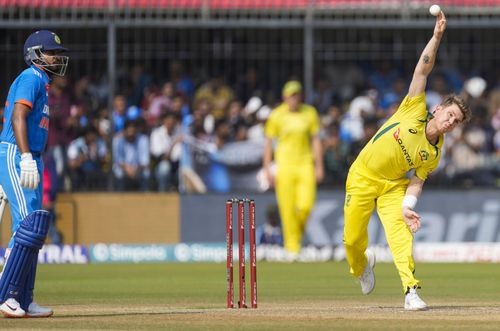 Adam Zampa bowling in the Indore ODI. (Pic: AP)