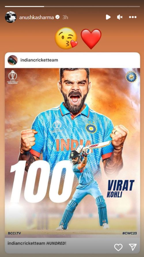 Anushka Sharma's Instagram story after Kohli's century on Thursday