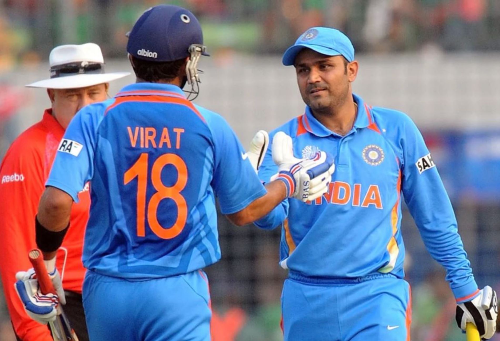 Sehwag and Kohli put on a batting exhibition against Bangladesh.