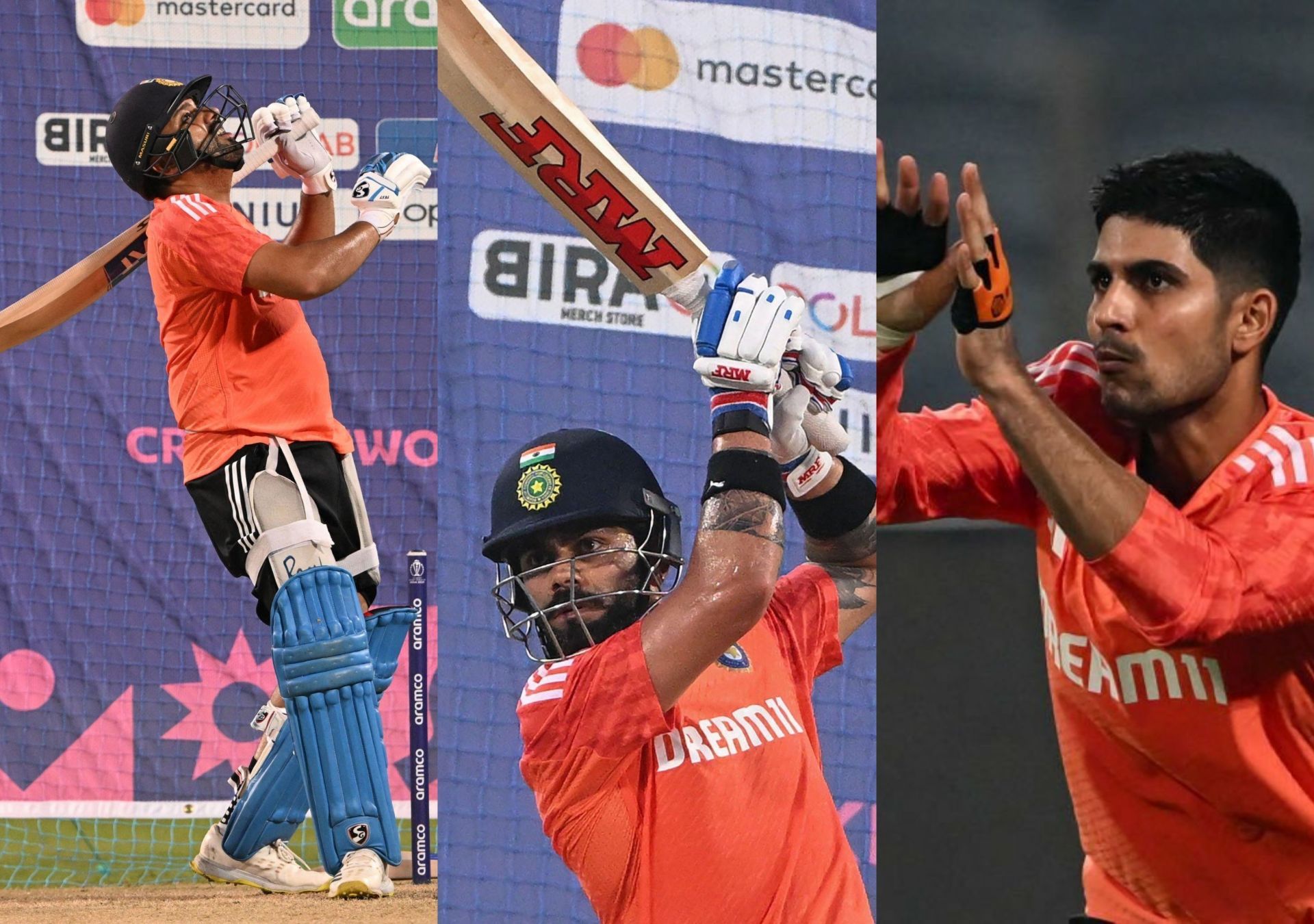 Rohit Sharma, Virat Kohli, and Shubman Gill in the nets in Pune. 