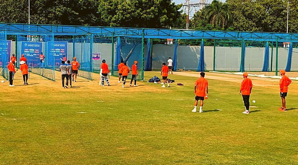 The orange kit India are using in training for the 2023 World Cup. (PC: Twitter)