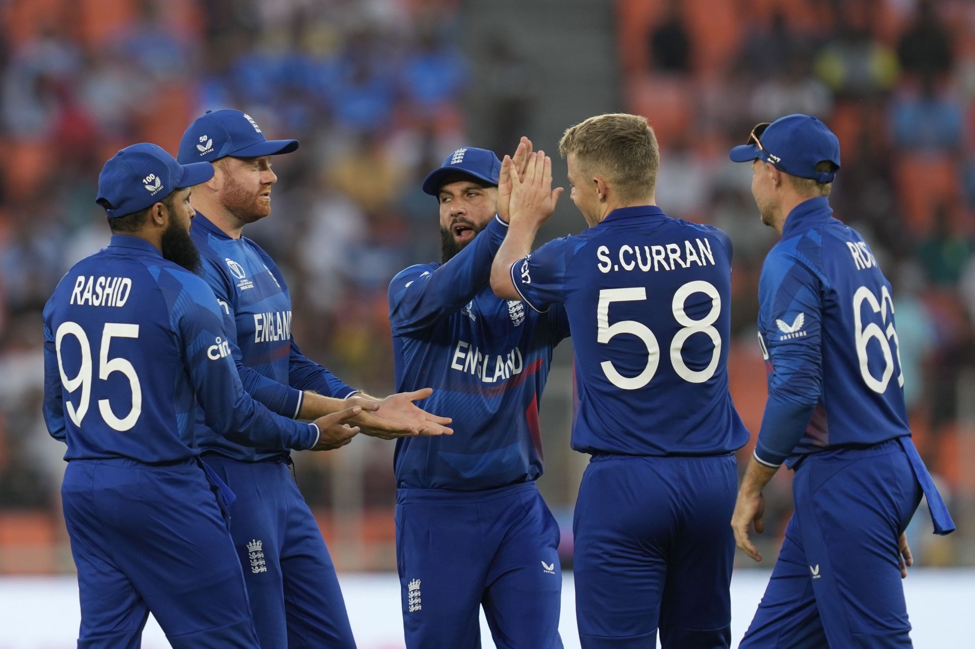 England's players celebrate the dismissal of Will Young. (Pic: AP)