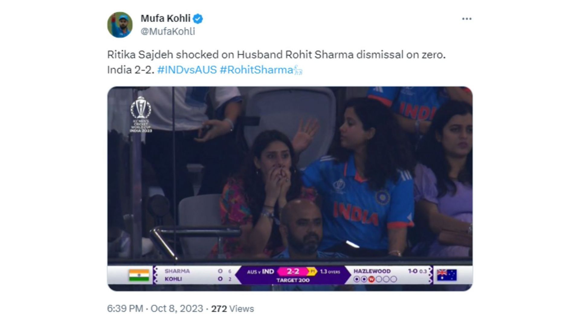 Ritika Sajdeh (left) after Rohit Sharma's wicket.