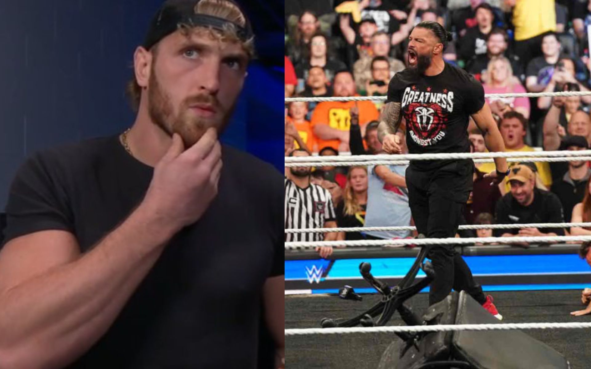 (Left) Logan Paul (Right) Roman Reigns