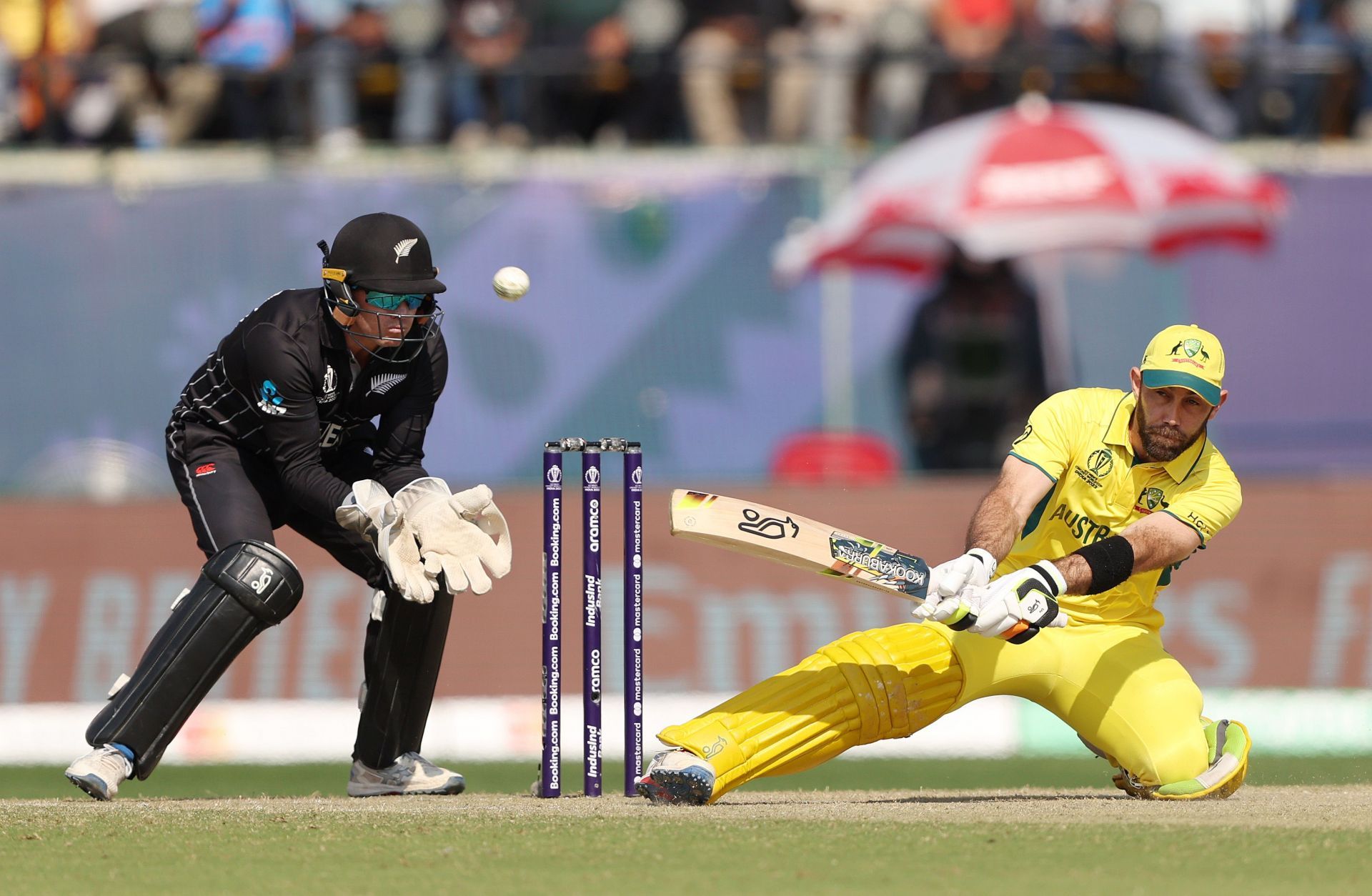 Glenn Maxwell while playing an outrageous shot vs NZ [Getty Images]
