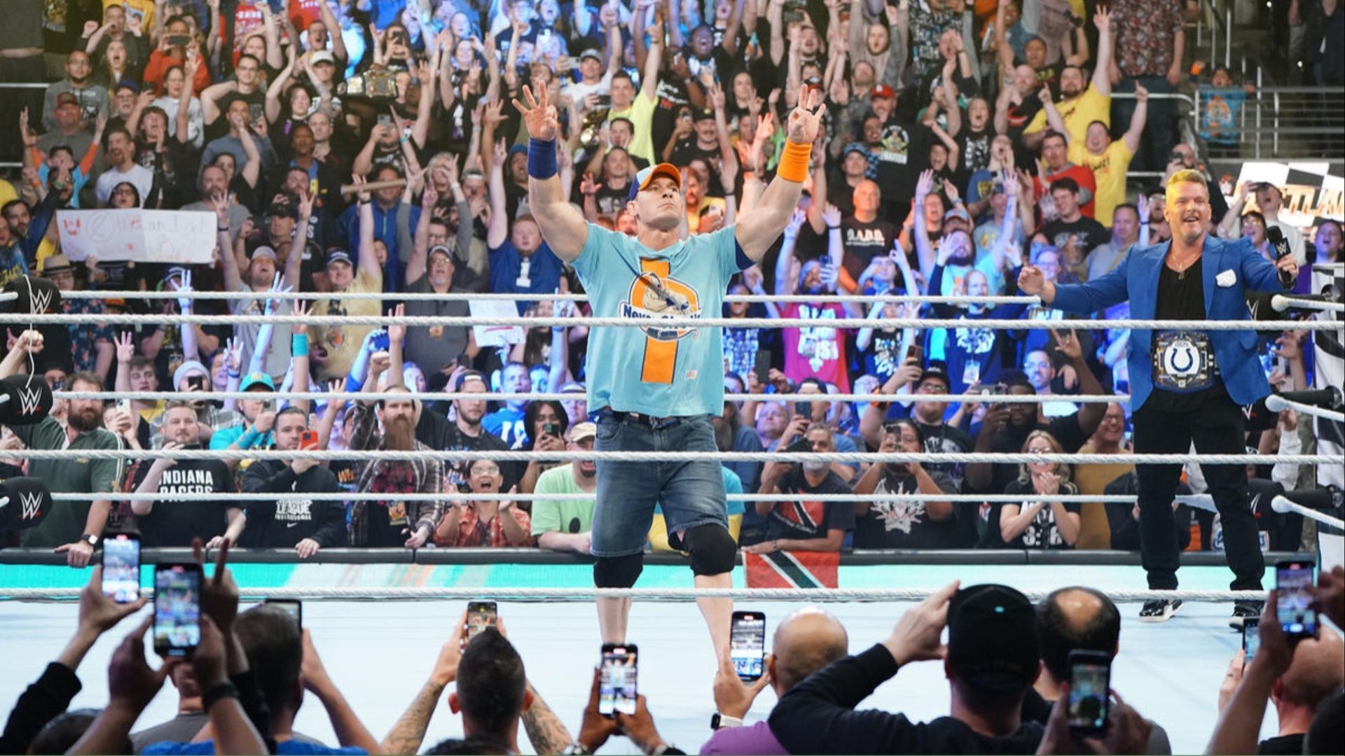 John Cena stands in the ring at WWE Fastlane 2023.