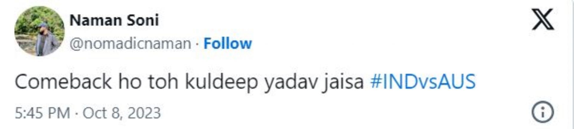 Twitter reaction on Kuldeep Yadav (Credit: Naman Soni)