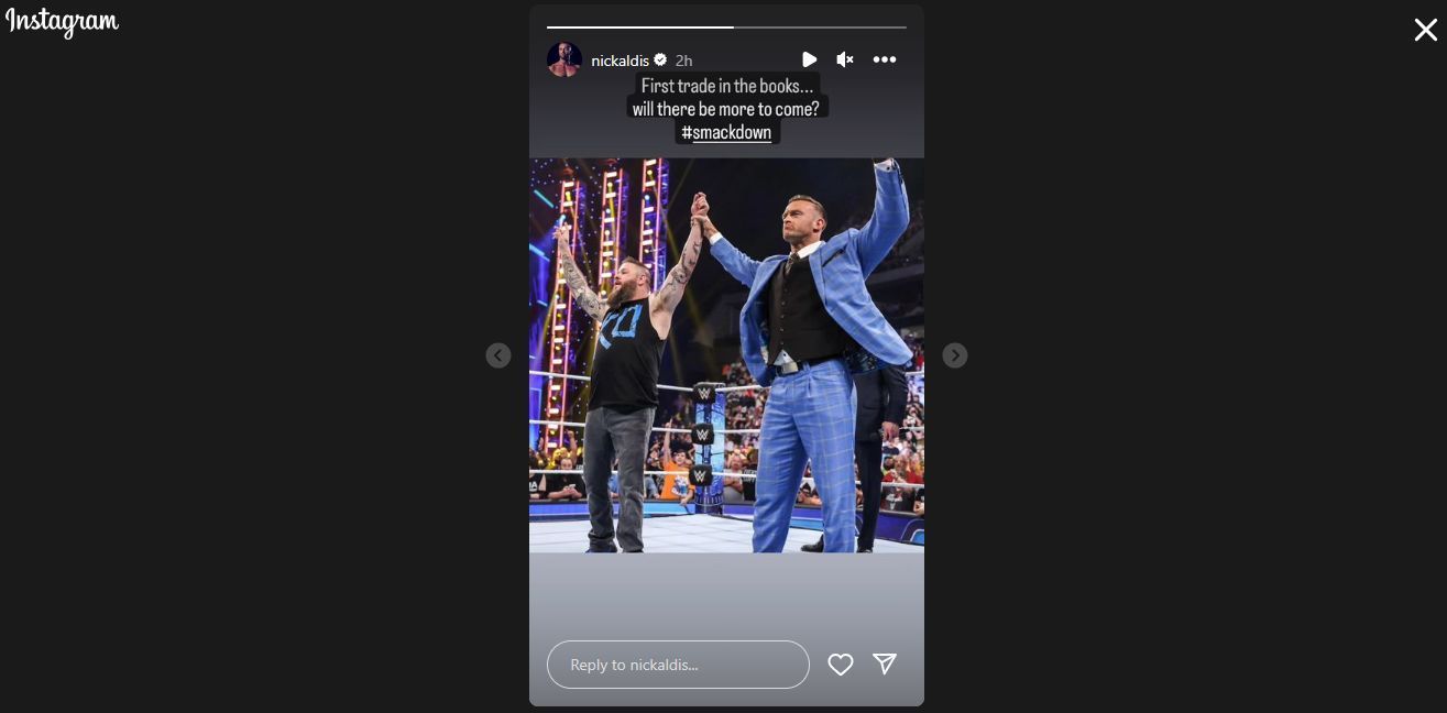 A screengrab of Nick Aldis&#039; Instagram story