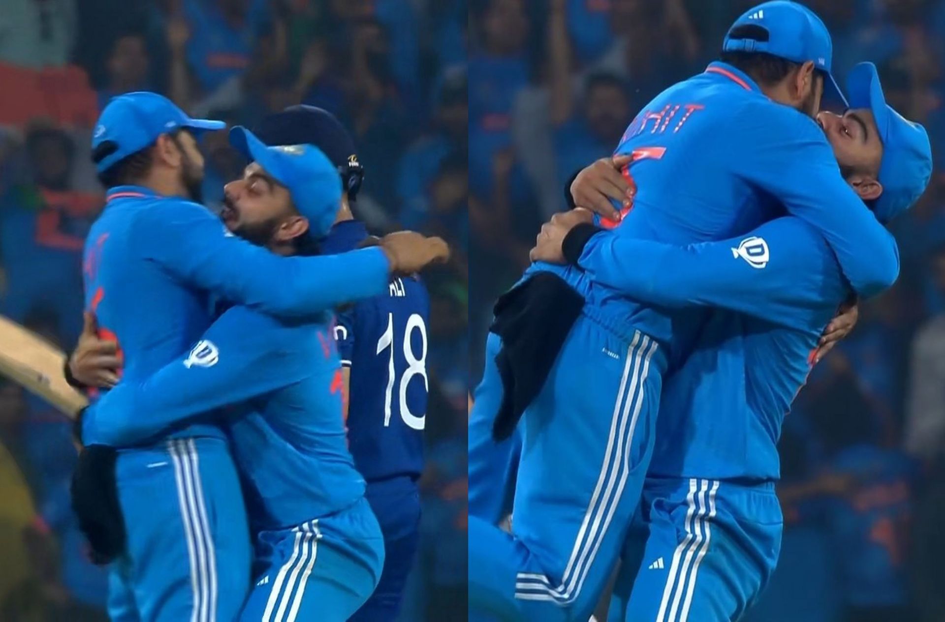 Virat Kohli and Rohit Sharma celebrating after the fall of a wicket on Sunday.  