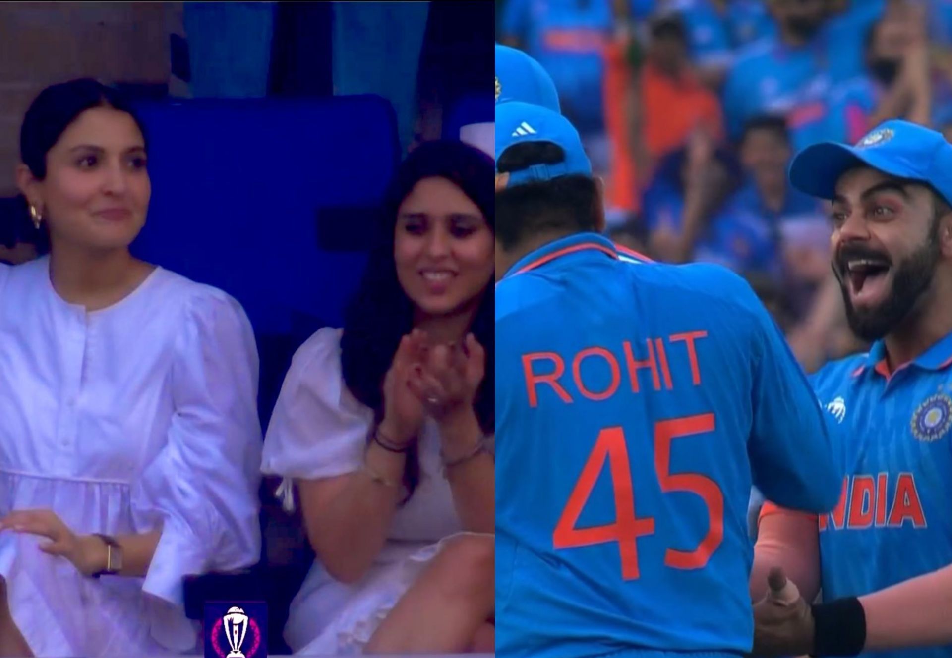 Anushka Sharma and Ritika Sajdeh celebrate by clapping after India bundled out Pakistan for 191.