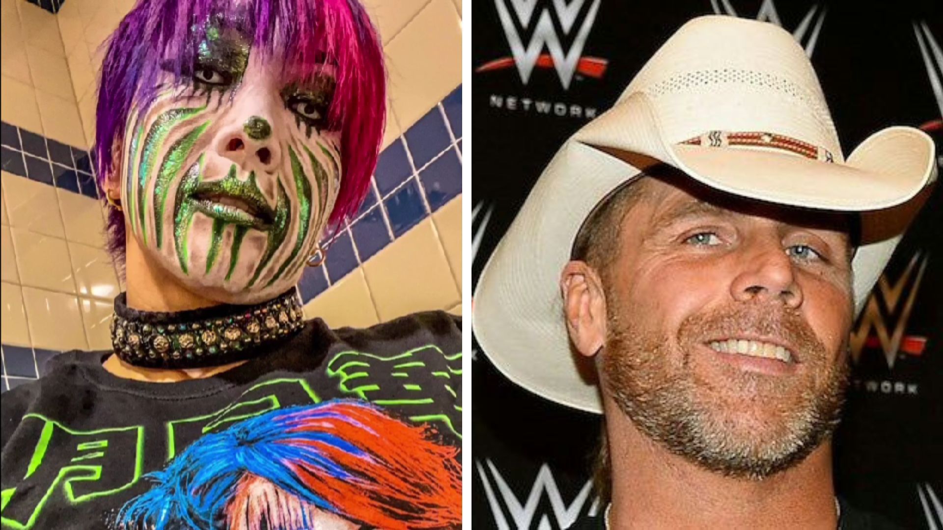 Asuka on the left, Shawn Michaels on the right