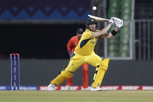 Steve Smith in action against the Netherlands in an ICC Cricket World Cup warm-up match this year.